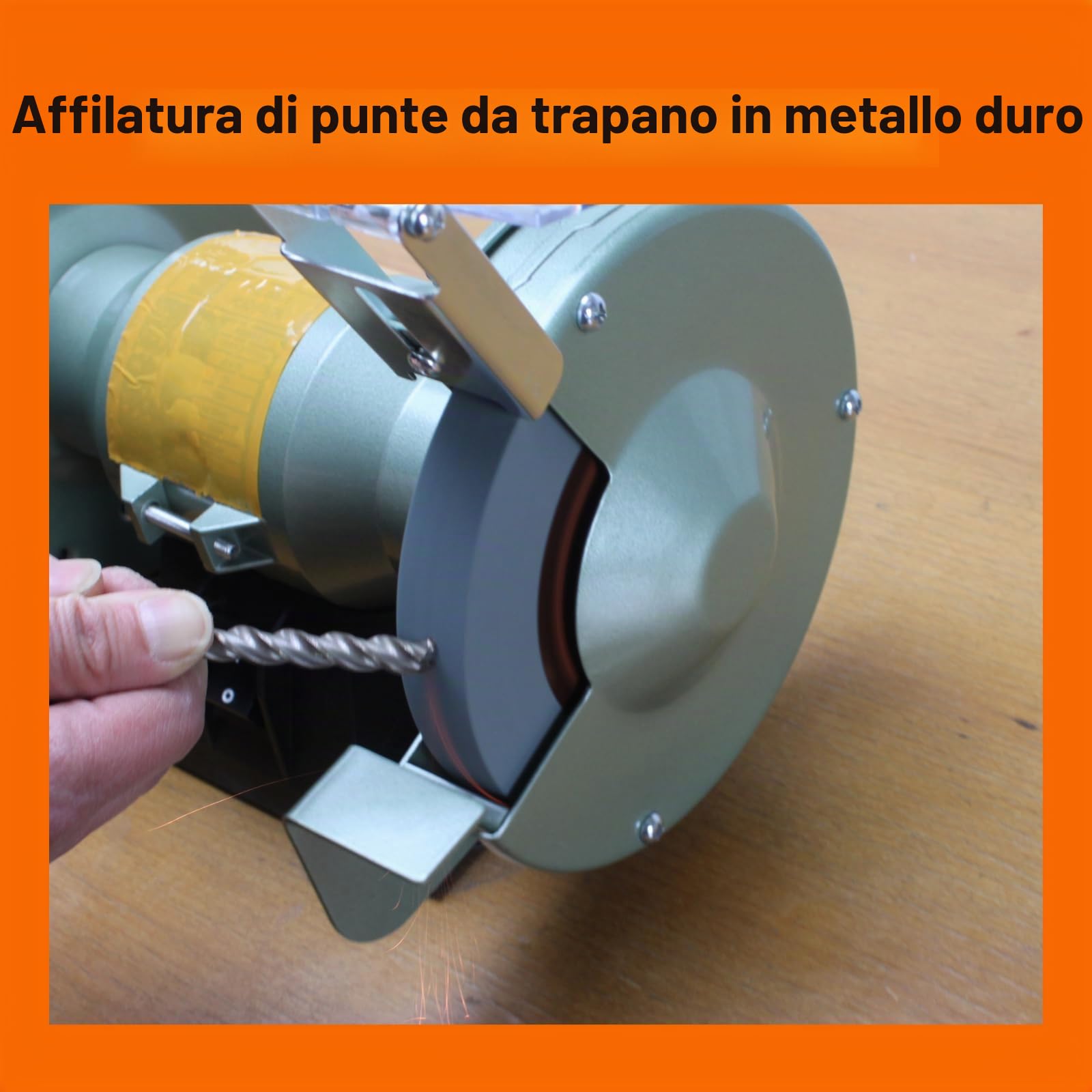 Mola da banco da 150 mm, abrasivo al carburo di silicio. Per la rettifica e l'affilatura di utensili in carburo e prodotti in materiali non metallici. Mandrino da 1/2 pollice