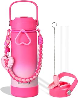 18oz Ceramic-Lined Kids Water Bottle, Insulated Water Bottle kids School | Stainless Steel, Leak-Proof Straw Lid, BPA-Free, Paracord Handle for Girls