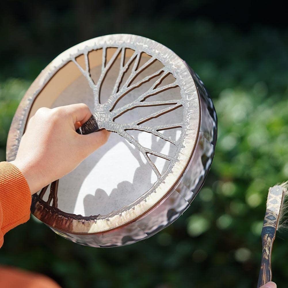 LIOONS Unique Tambour chaman Tambour chaman Traditionnel Arbre de Vie Tambour à Main Tambour en Bois avec bâtons Musique Tambour éthéré pour garçons et Filles Tambour à Langue Belle Voix