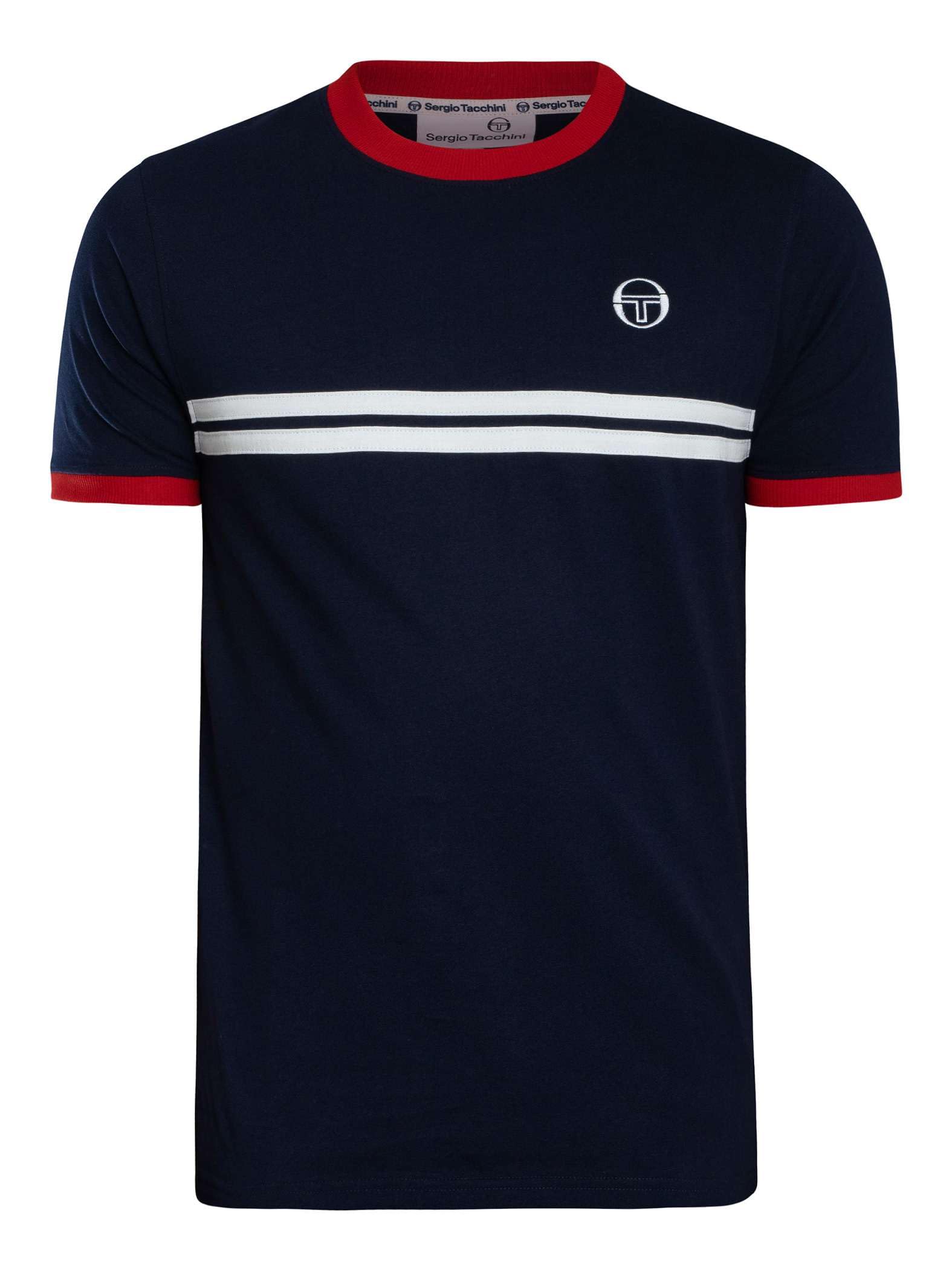 Sergio Tacchini Męski Koszulka Supermac, Maritime Blue/Adrenaline Rush/White