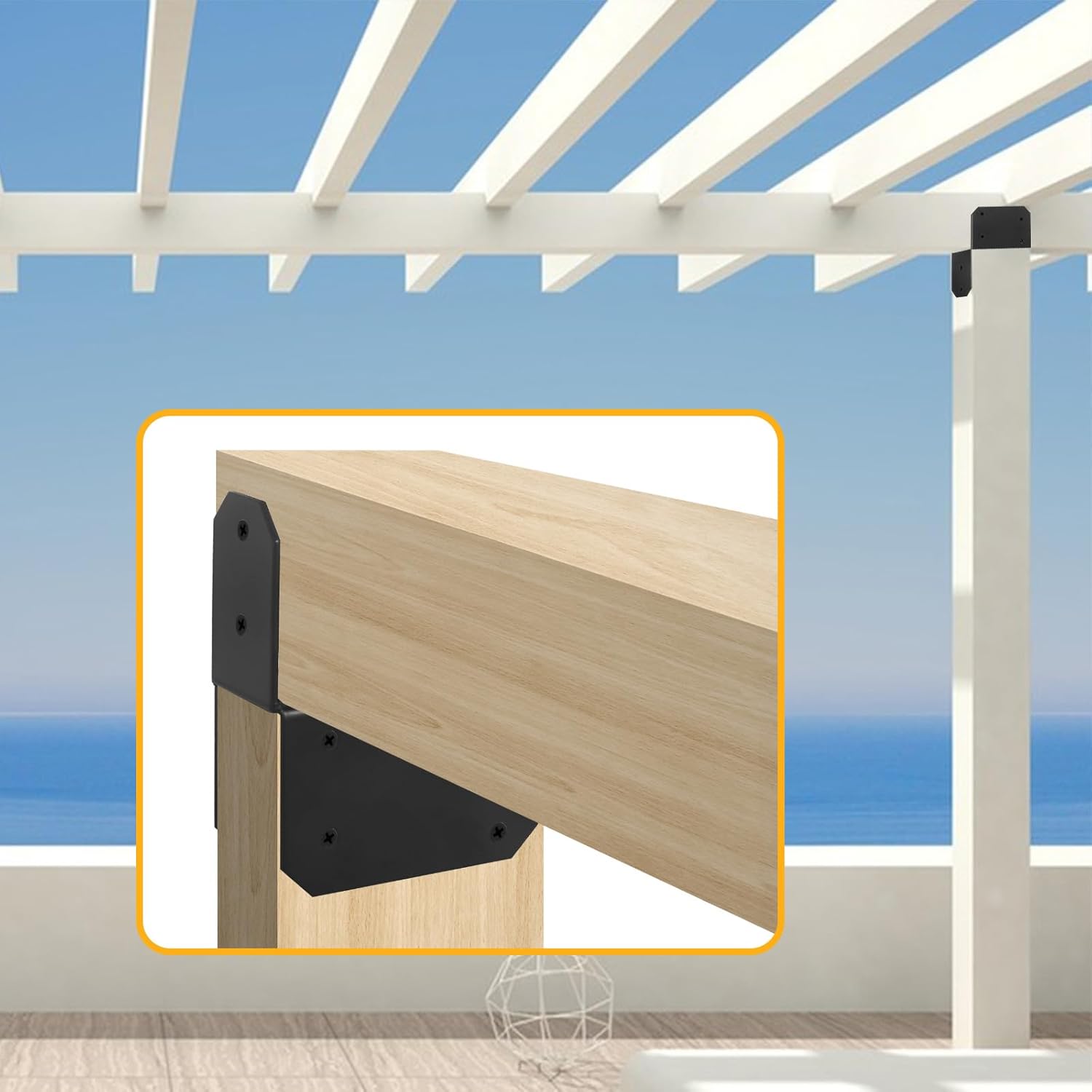 8 Pcs Black Caps Tie Brackets for 2x4 Post(Actual 1.5"x3.5"), Post Cap Tie Carbon Steel Post Bracket Anchor Connector Support for Post to Wood Deck