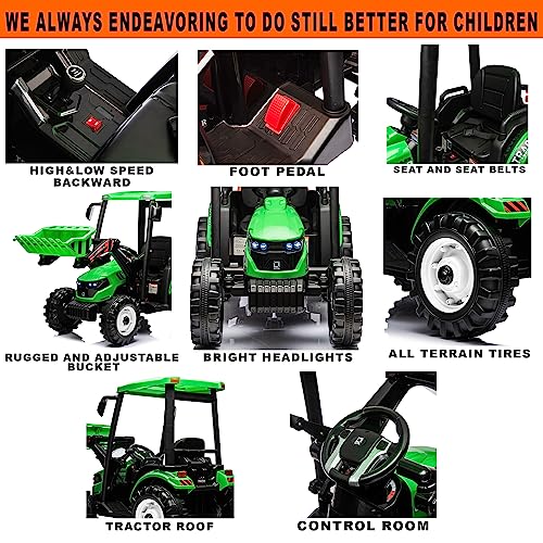 Image of Kidsera 24V Kids Ride On Tractor w /Front Loader Remote, Dual Motor, Green