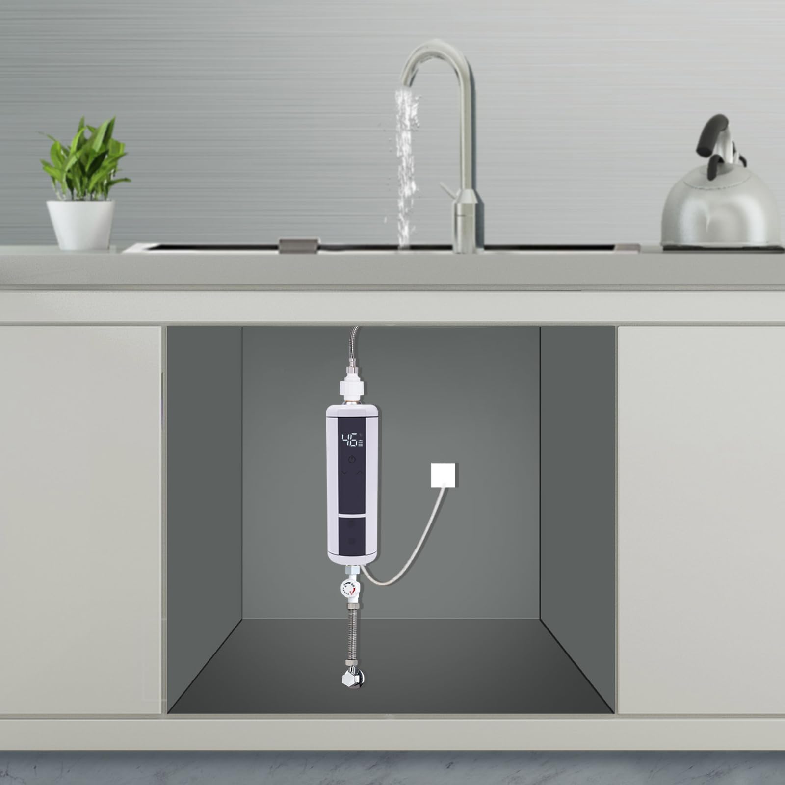 Elektryczny podgrzewacz wody, prysznic, 3500 W, 220 V, mini podgrzewacz wody do kuchni, łazienki, restauracji, hoteli itp., wtyczka EU (srebrny)
