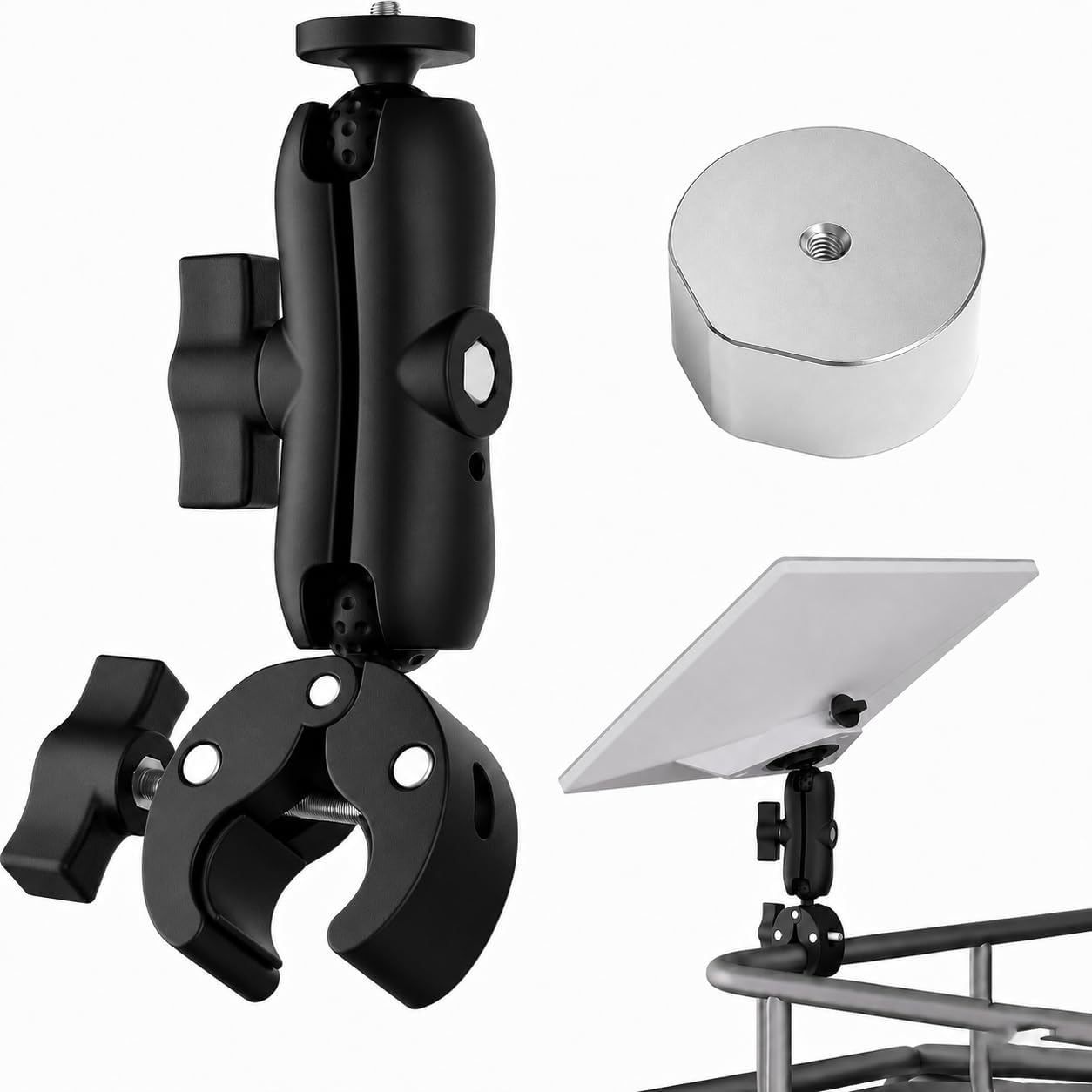 2025/2026 Starlink Mini Clamp Mount with 52mm Pipe Adapter, Aluminum Alloy Adjustable Pole Mount, 1/4"-20 Thread, Tool-Free for RV Ladder, Camper, Roof Rack, Boat Rail, Yacht