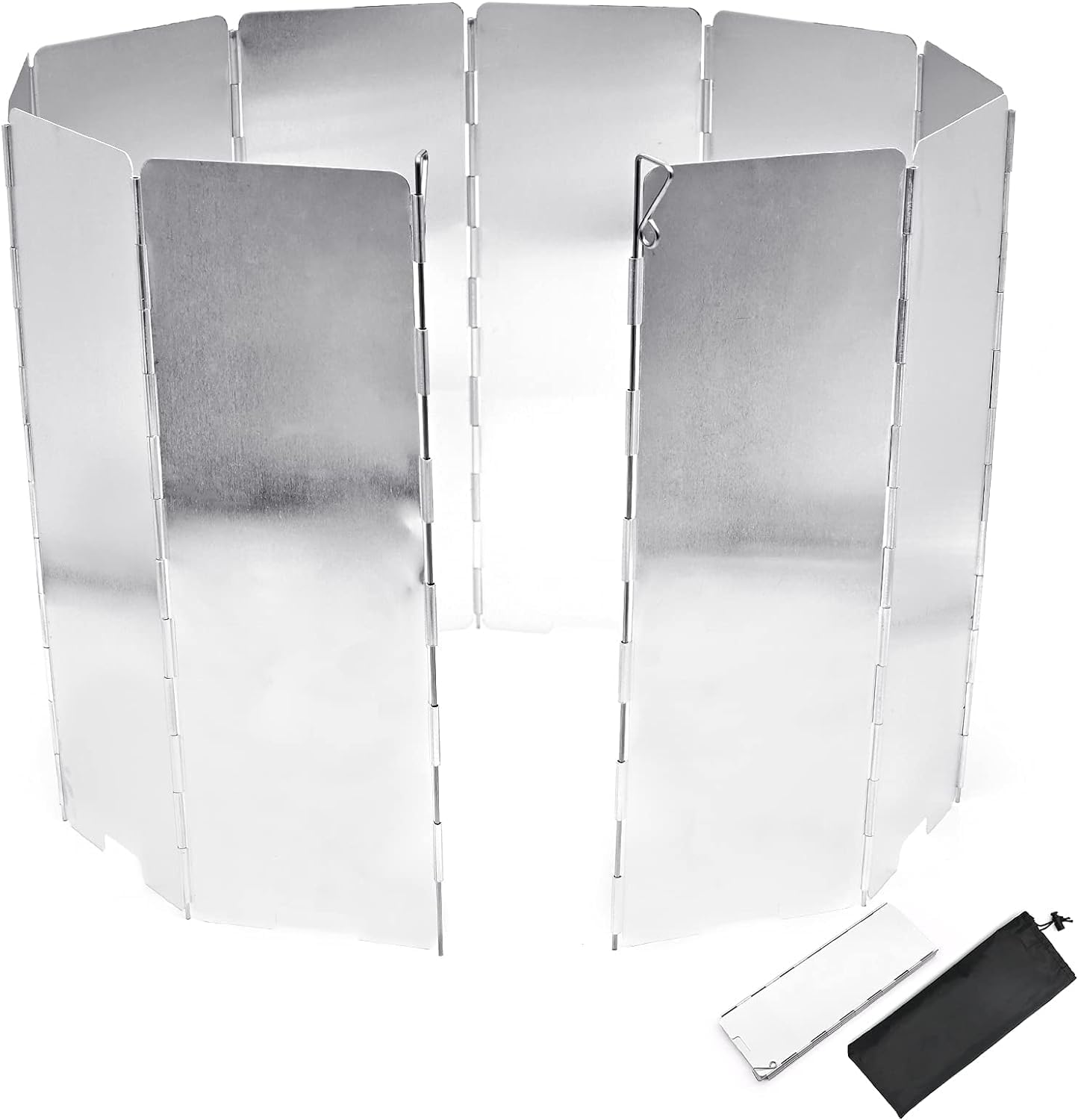 10 Plates Foldable Camping Stove Windshield, Portable Wind Screen Aluminum gas Wind Shield Cooker, Outdoor Picnic Wind Screen Windbreak for BBQ Picnic Camping Equipment with a Drawstring Bag