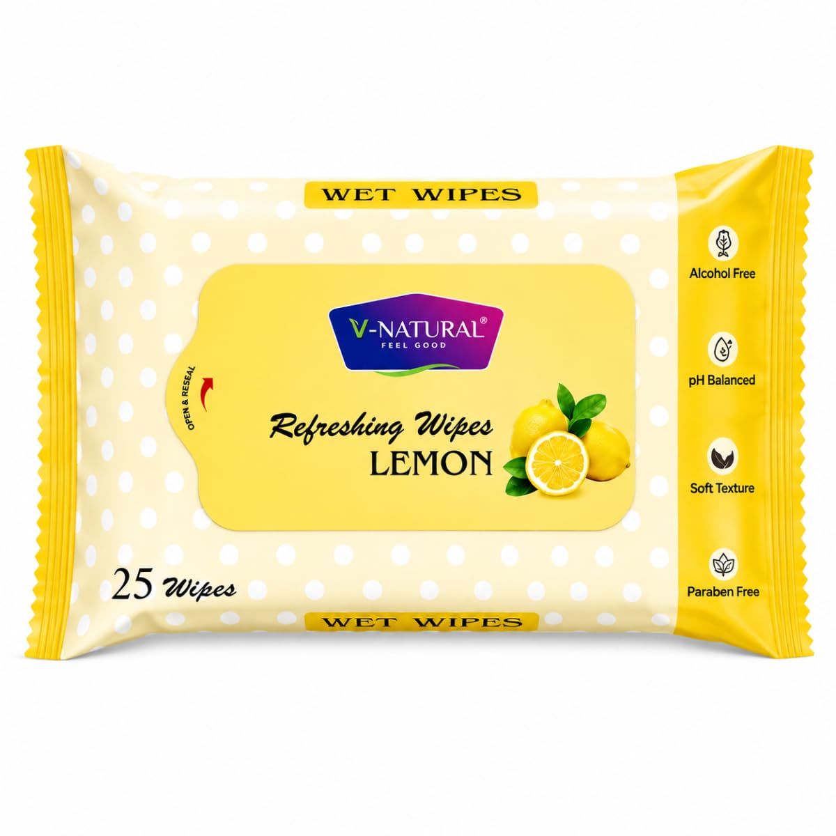 V Natural Lemon Wipes - 25 Count Refreshing Cleansing Cloths, Alcohol-Free & Baby Safe, Moisturizing Face & Hand Wipes, Zesty Scent for Travel, Gym & Office-image-20