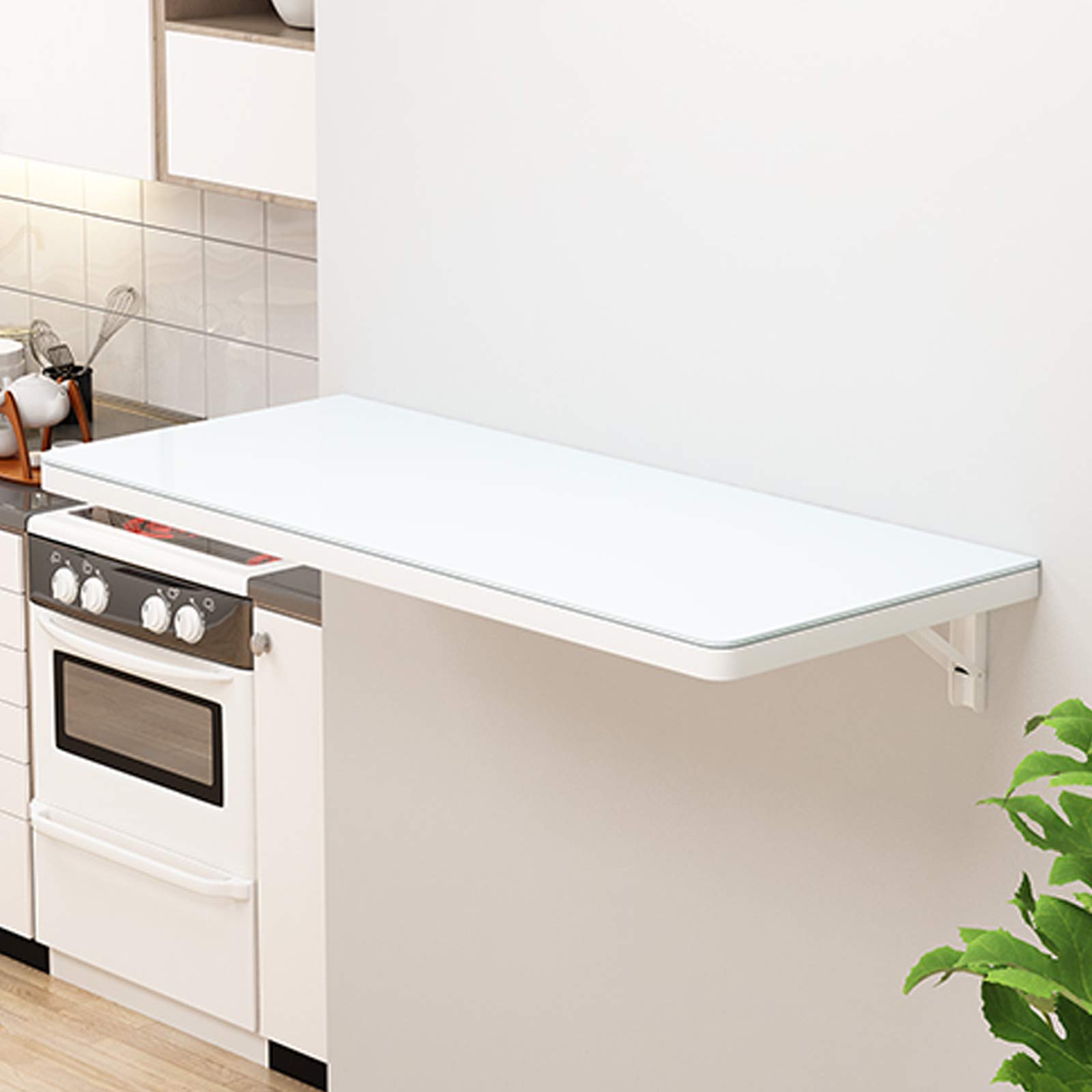 Table rabattable murale en verre trempé avec mécanisme flottant sécurisé