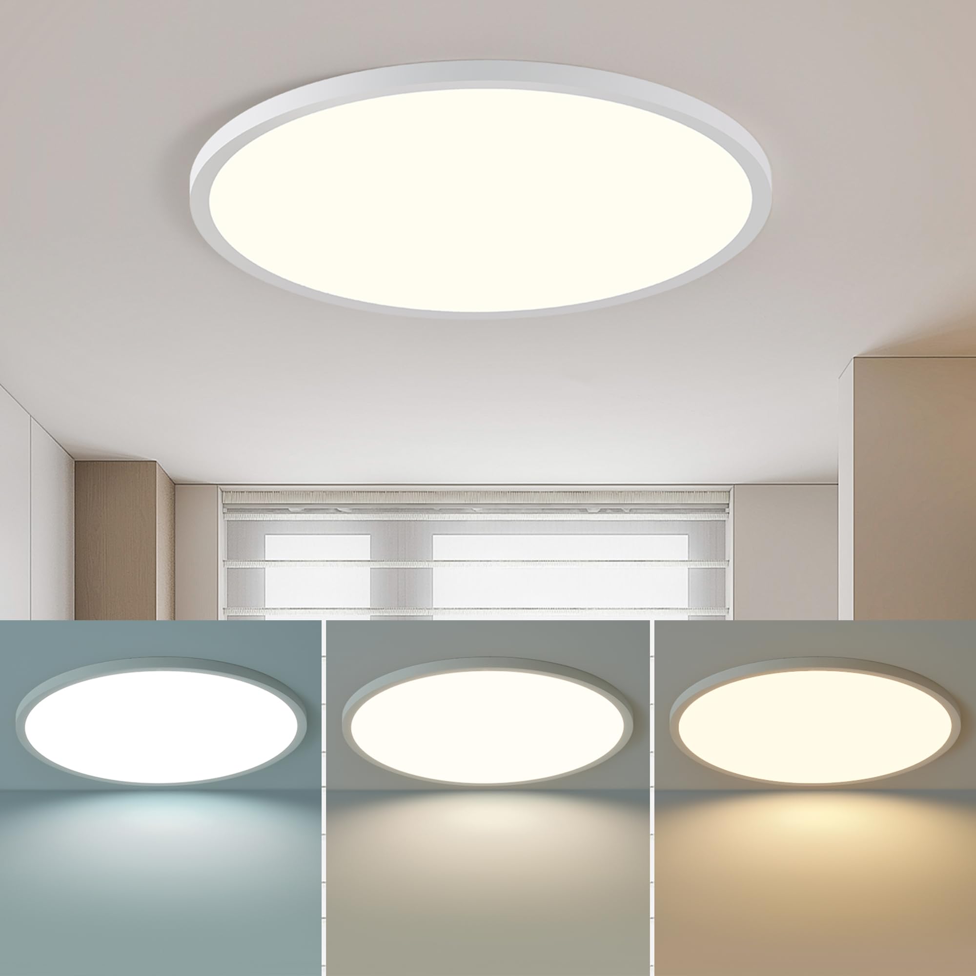 11 Inch Selectable LED Ceiling Light Fixture 24W 3000K 4000K 6000K Ultra Thin Round Flush Mount Ceiling Light