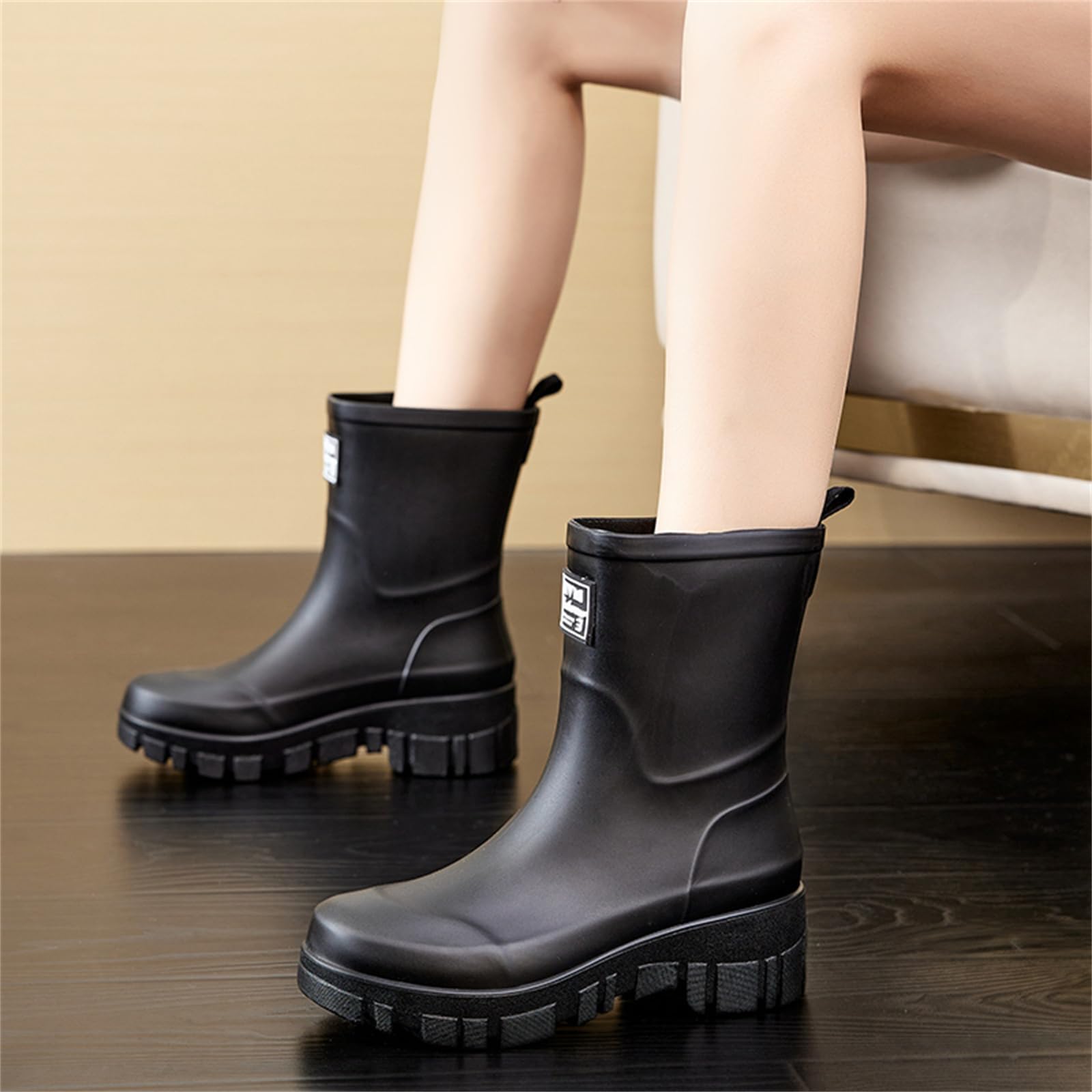 AONEGOLD Botas de Agua Mujer Media Lluvia Botines Antideslizante Impermeable Boots de Caucho Moda Flexible Jardín Trabajo