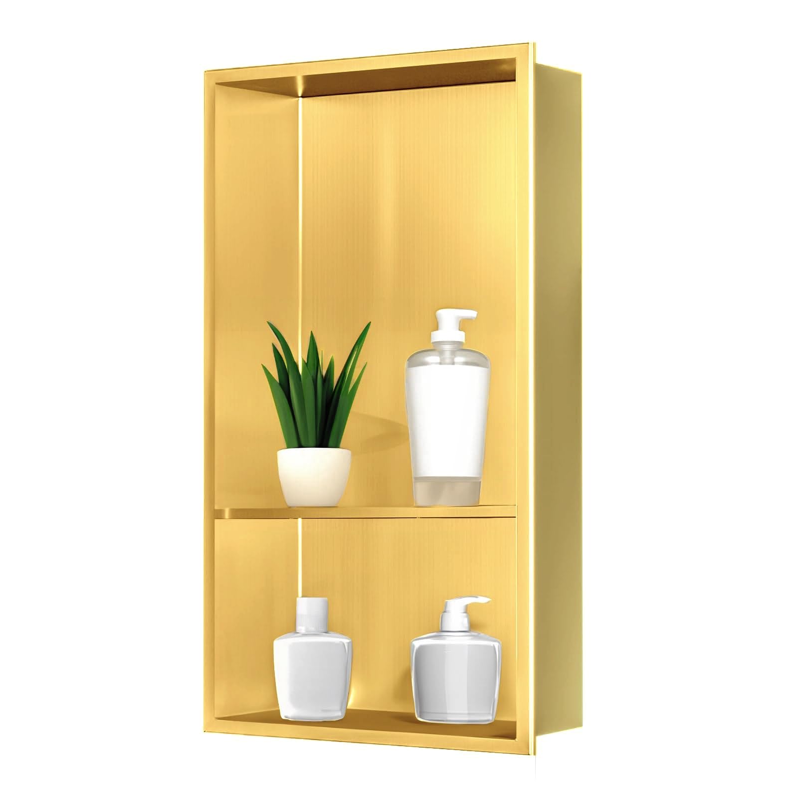 sunrik Shower Niche, Embedded Shower Niche Stainless Steel, Shower Niche with Shelf 30×60×10cm（20/40cm）, Gold