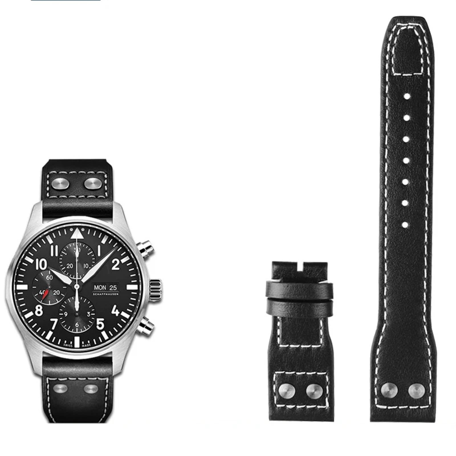 20 21 22mm cinturino in vera pelle rivetti adatto per IWC Big Pilot Spitfire cinturino orologio in pelle di vacchetta marrone nero blu