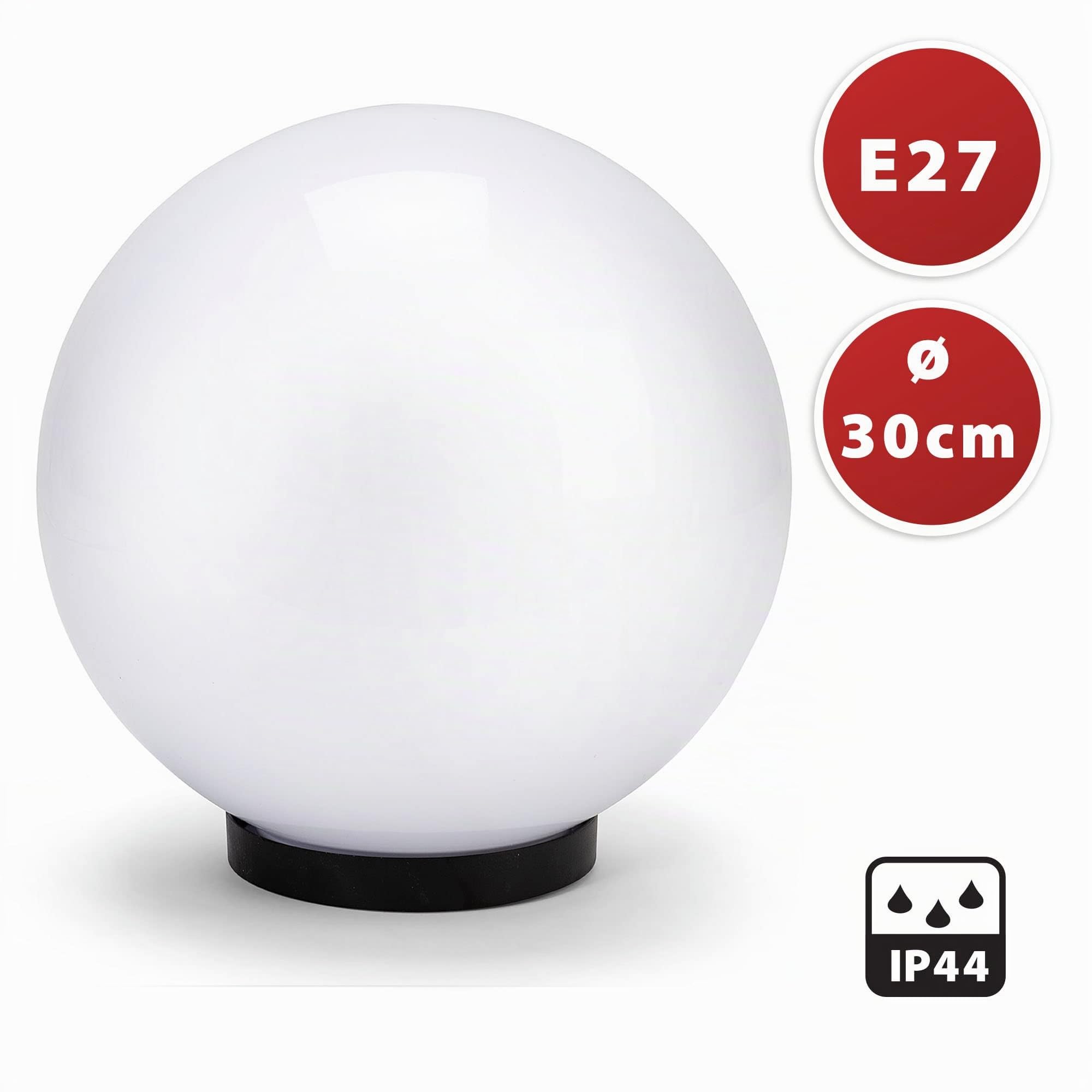 Velamp Globe de jardin, lampadaire d'extérieur 300 mm, douille E27, compatible LED, étanche IP44, sphère pour jardin, parcs, copropriétés, terrasses. Blanc (Lot de 2)