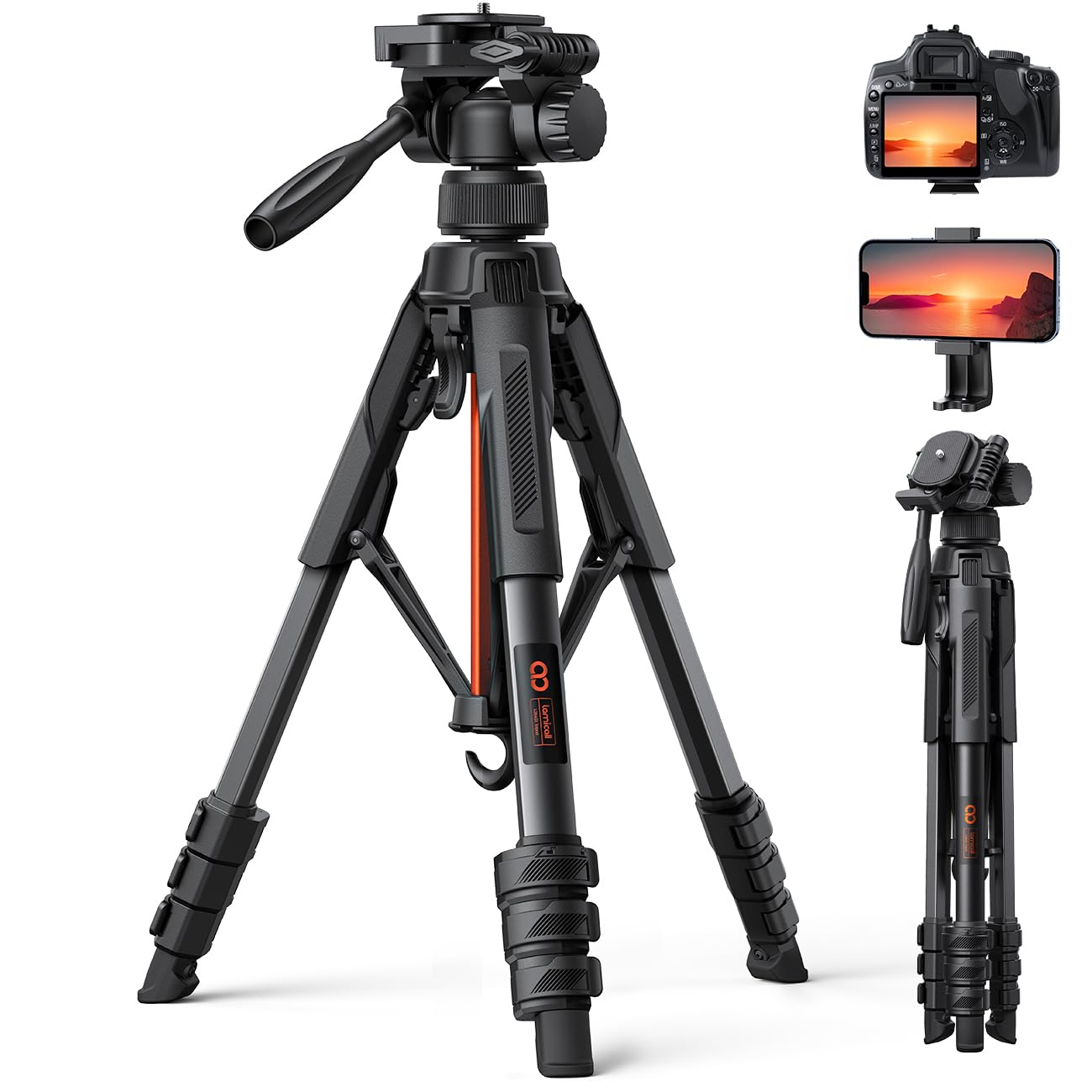 Amazon | 【75°開脚】カメラ 三脚 8kg耐荷重 360°回転 170cm高さ