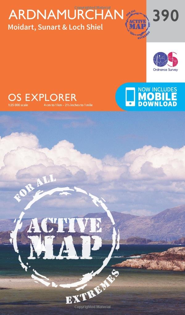 Ardnamurchan Map | Weatherproof | Moidart, Sunart & Loch Shiel | Ordnance Survey | OS Explorer Active Map 390 | Scotland | Walks | Hiking | Maps | Adventure