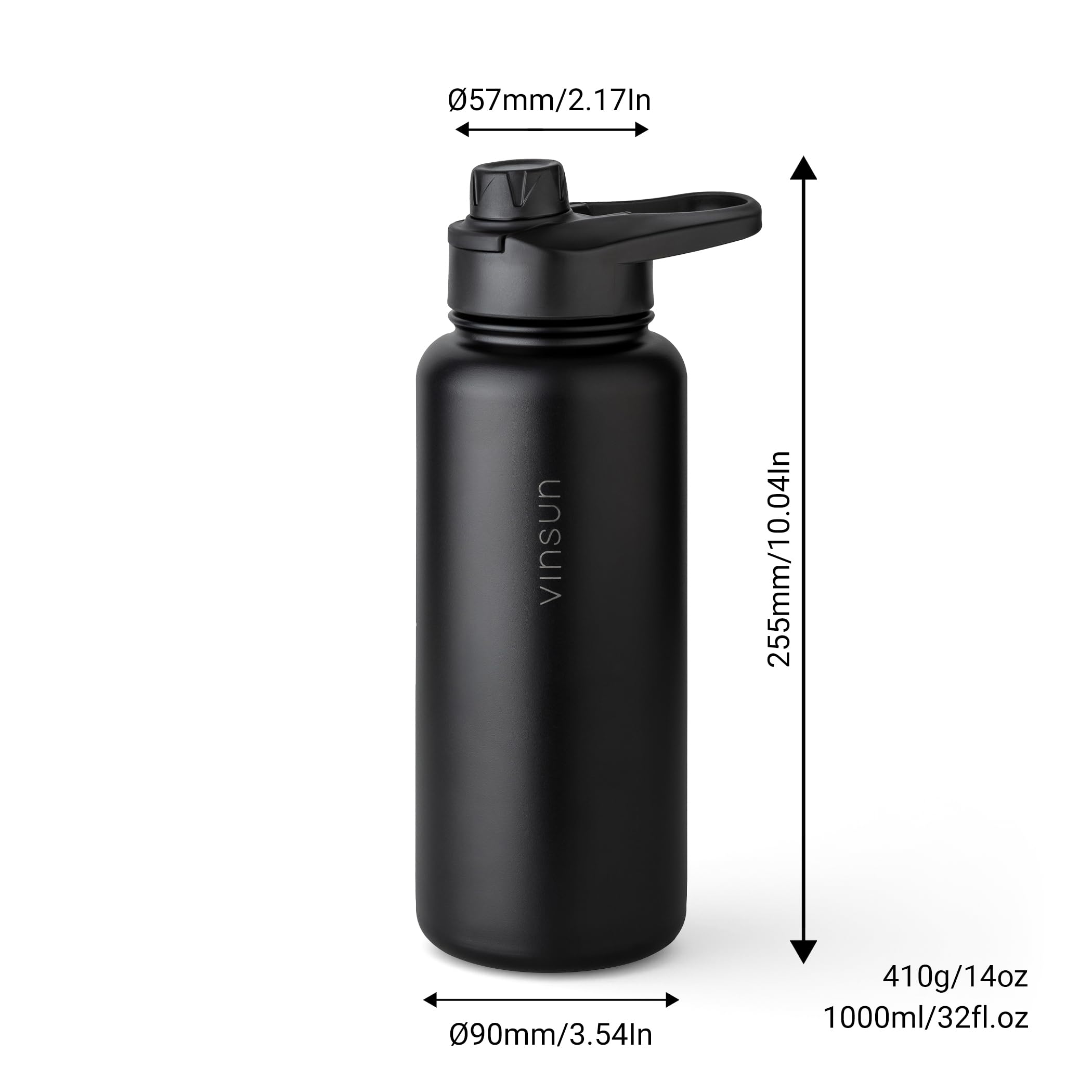 VINSUN Thermo Bottle Black 1L, Leakproof, Carbonic Acid Suitable, BPA Free, Straw Lid, Drinking Opening - Image 4