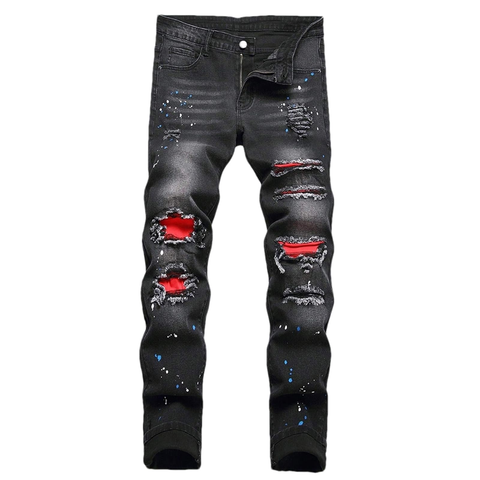 Jeans da uomo strappati patchwork slim fit stretch denim pantaloni hip hop streetwear moda pantaloni