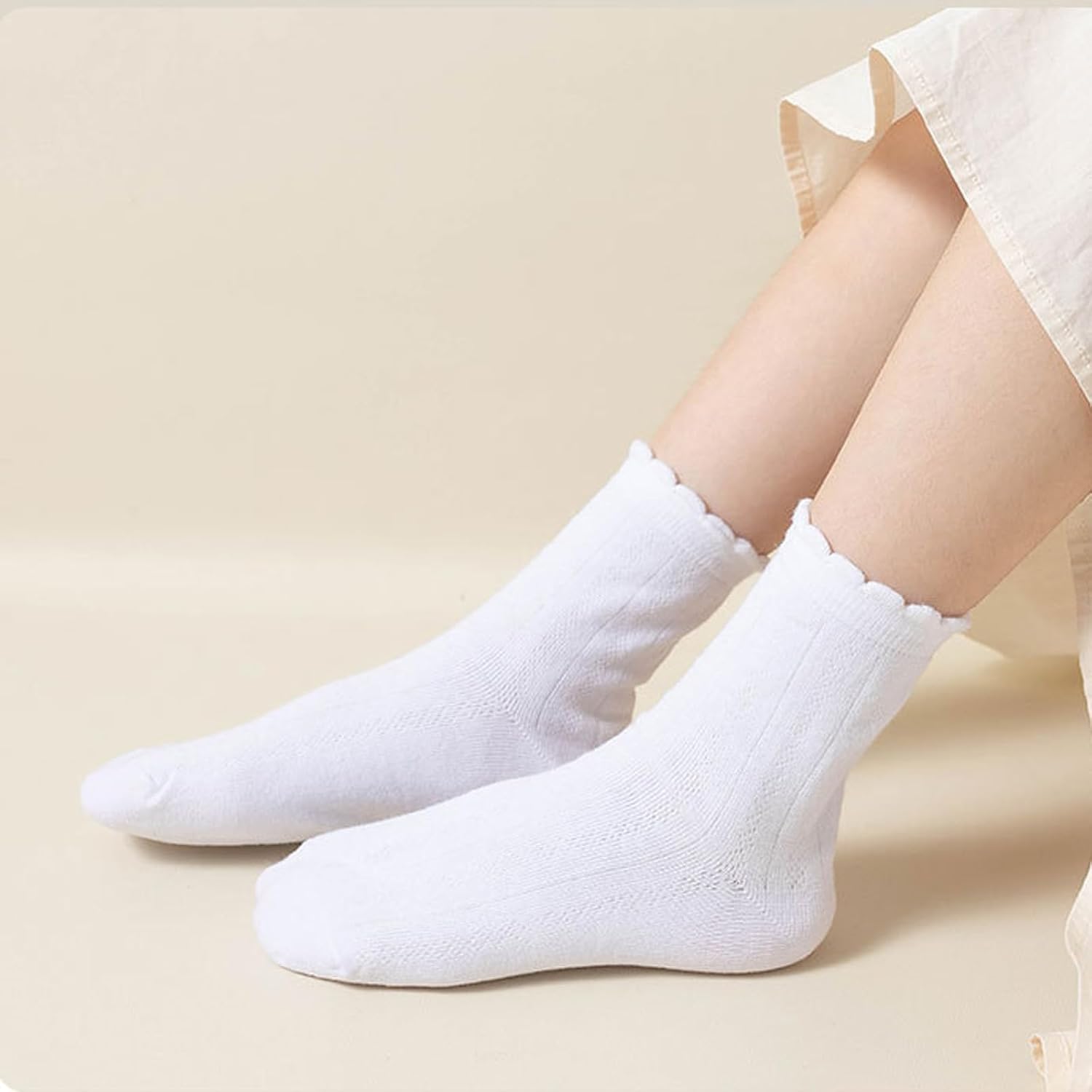 Meeshine 5 Pairs Baby Girls Ruffle Socks Toddler Mesh Summer Cotton Frilly Ankle Dress White Thin Socks for 4-12T Kids