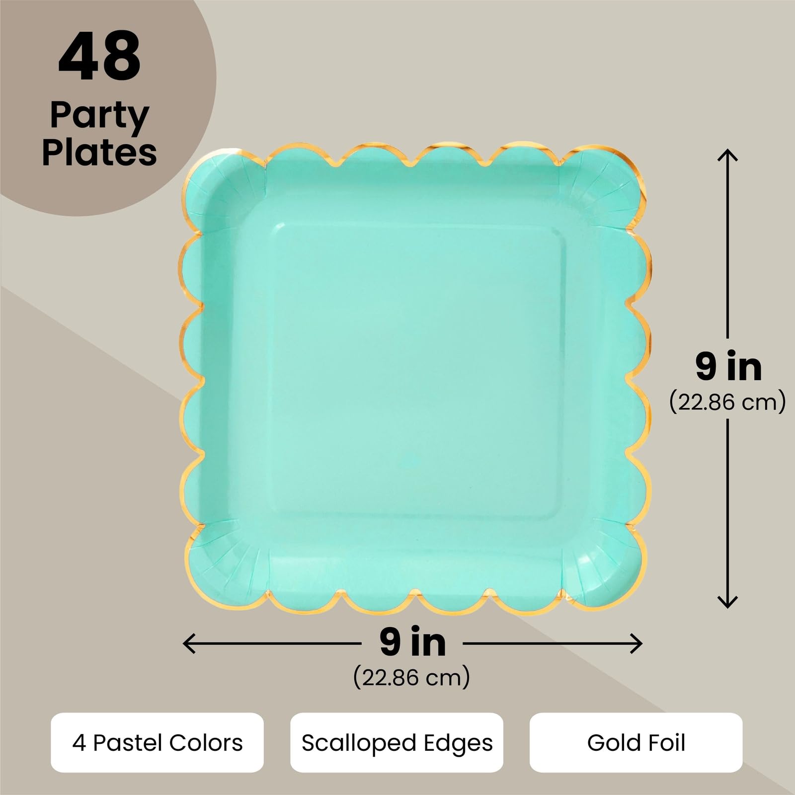 Assiettes en carton pastel avec feuille d'or festonnée (22,9 cm, lot de 48)