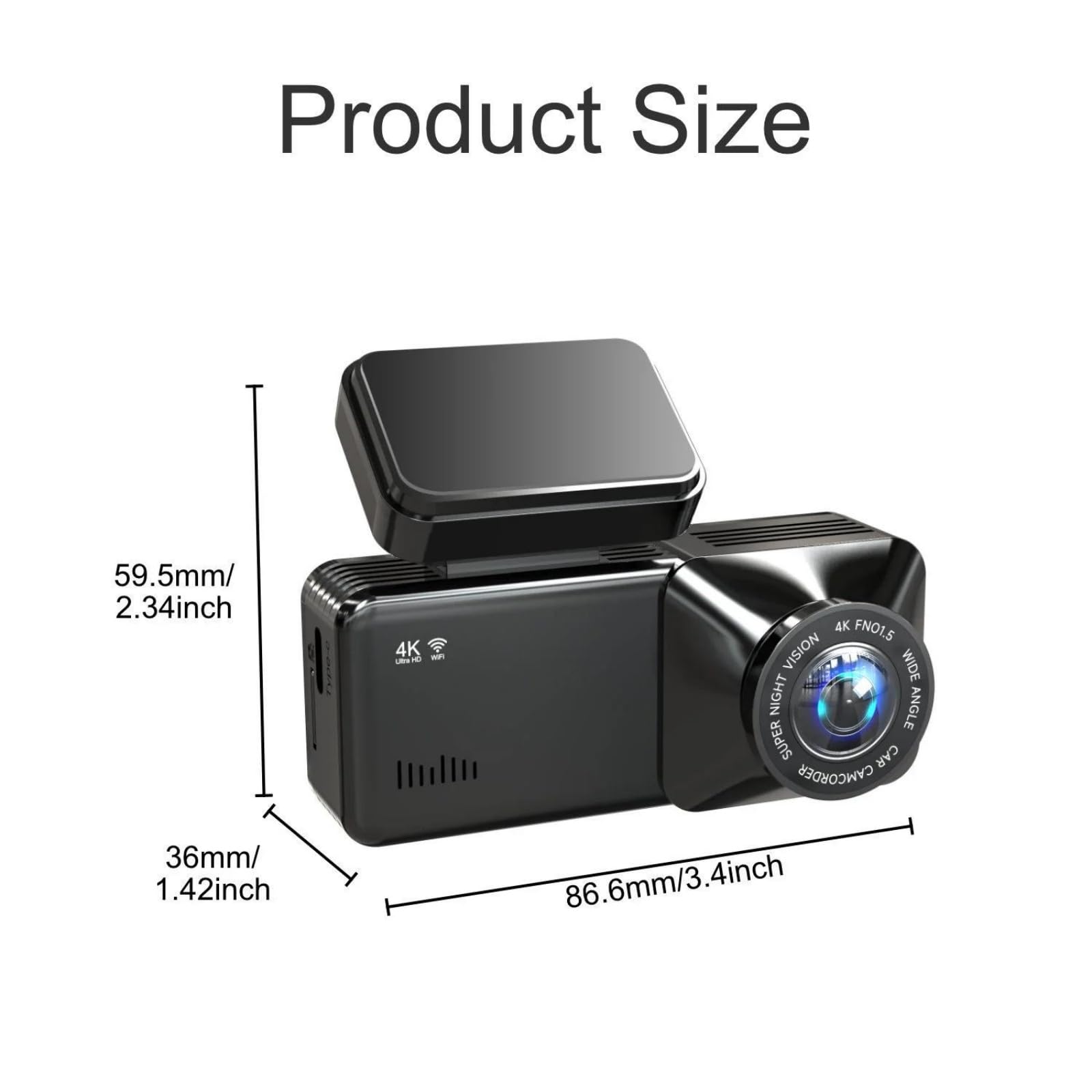 Cámara De Salpicadero 4K UHD De Doble Lente Grabadora Delantera Y Trasera 1K Pantalla De 2,89" Monitor De Aparcamiento WiFi Integrado Fácil De Instalar Y Desmontar DVR De Coche,WiFi+GPS