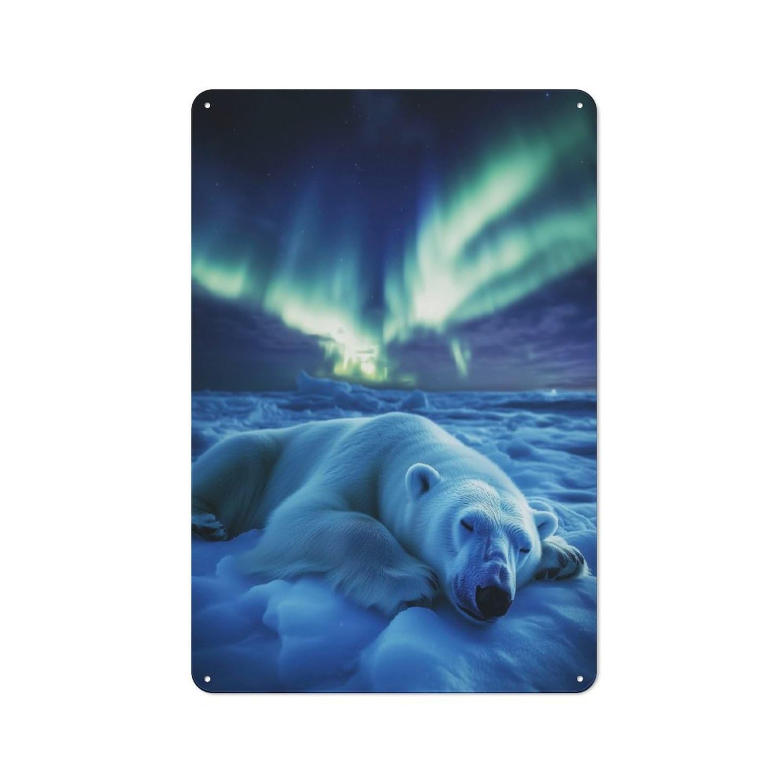 Junmoney Style-6 Tin Wall Plaque 30X20cm With Polar Bear Under Aurora Borealis For Garage Wall, Suited To People Furnishing A Garage