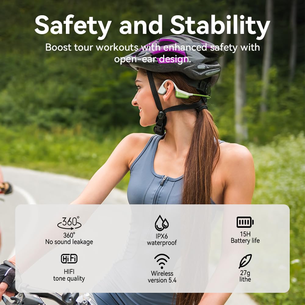 Cuffie wireless i18PRO a conduzione ossea senza fili, auricolari aperti, indolore, impermeabili, Bluetooth5.4, cuffie HiFi per sport, corsa, palestra, escursionismo, ciclismo (verde)