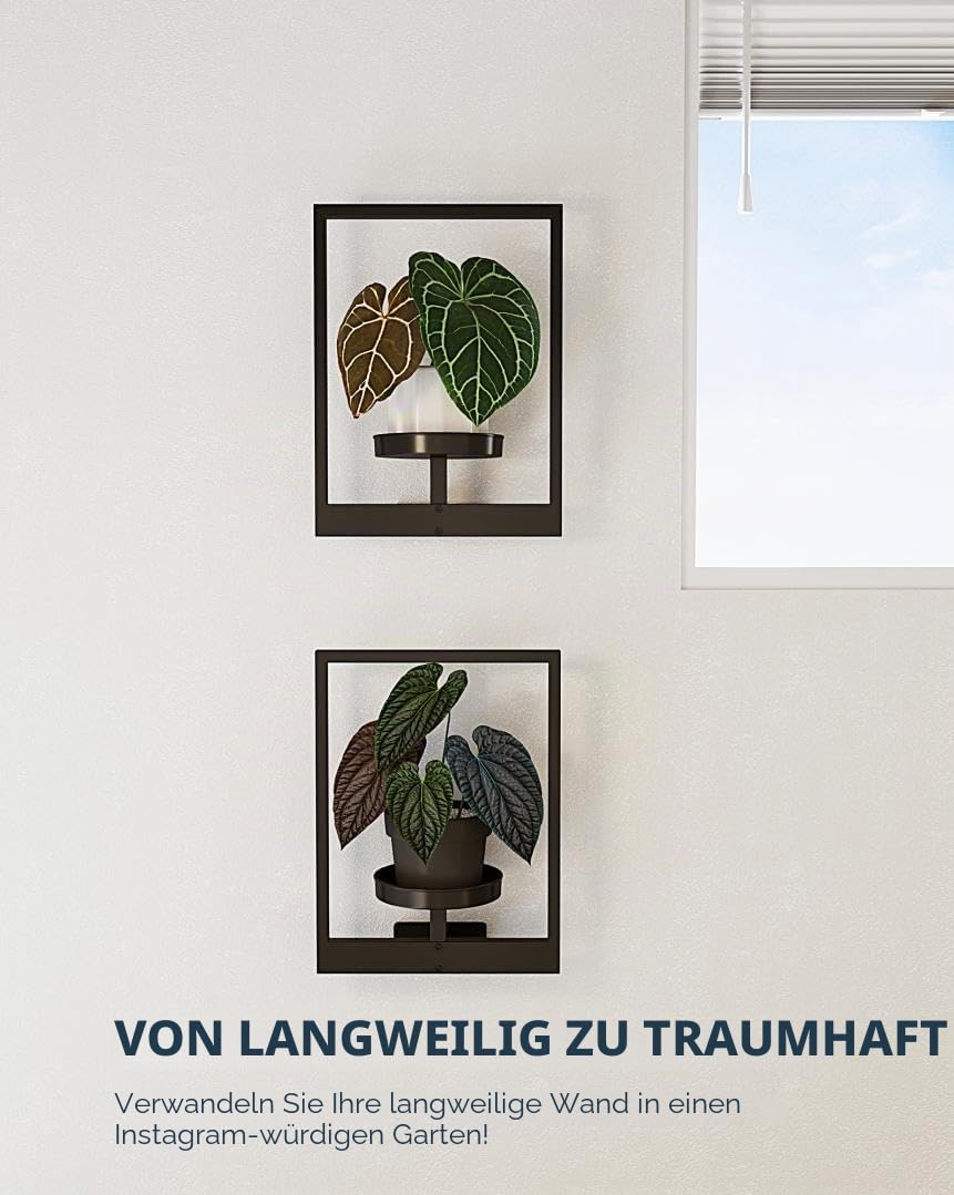 Bamworld Wandbehang Pflanzgefäße für Zimmerpflanzen 2 Set Wand Blumenständer Moderner Pflanzenständer mit Metallrahmen Blumentopfhalter zur Wandmontage Deko Pflanzenhalter für Wohnzimmer, Büro & Flur