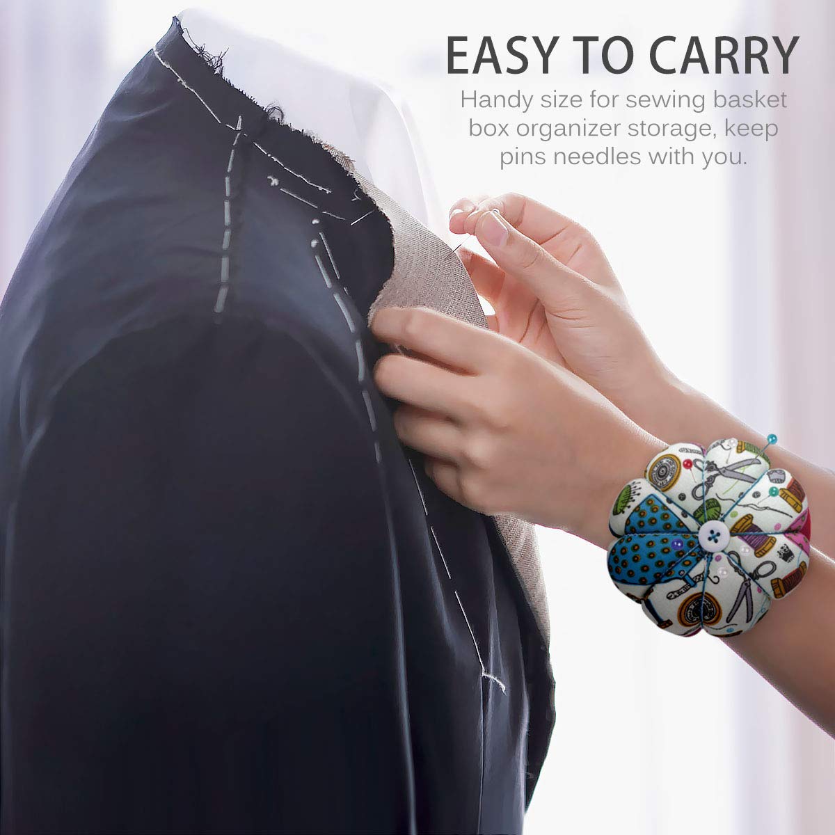 eZAKKA Pin Cushion, Pin Cushions for Sewing Pin Holder Needle Cushion Band Wearable Pincushion (Sewing Necessities Pattern Green)