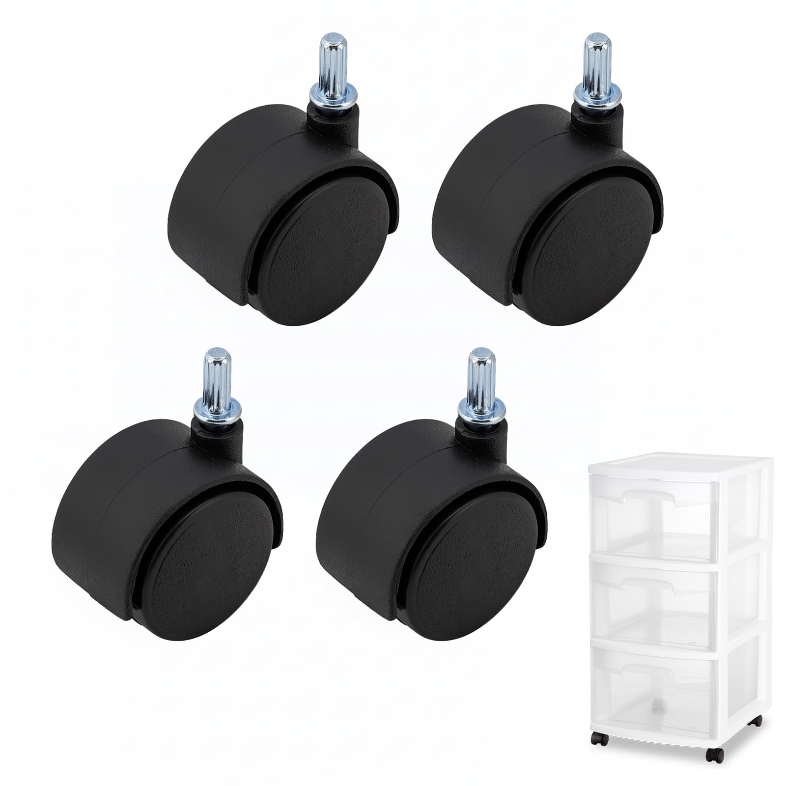 Photo 1 of 4 PCS Swivel Caster Wheels Compatible with Sterilite 3 Drawer Cart, 1.5 Inch Wheels Replacement, M6 Circlip Stem Caster Wheel, 360 Degree Rotatory, Easy to Install, Replacement Casters for Drawer Cart