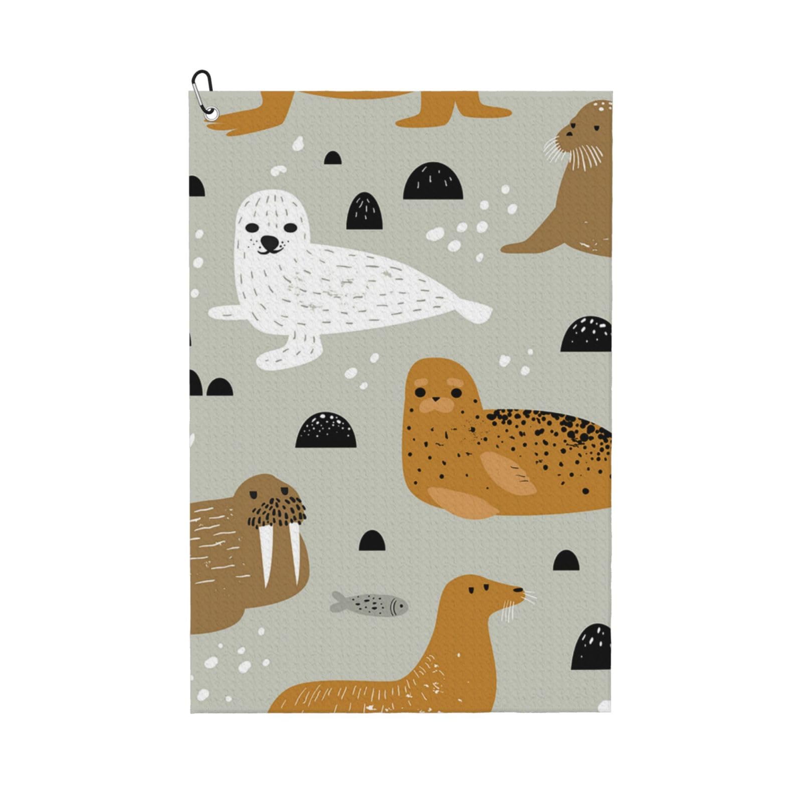 Hnnkloy Seal And Walrus Pattern, 16x24 in Portable Waffle Golf Towels with Carabiner Clip for Golf Bag