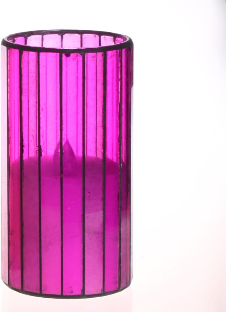 Home Impressions Amaranth vertical stripes Mosaic Glass with Flameless Led Candle with Timer