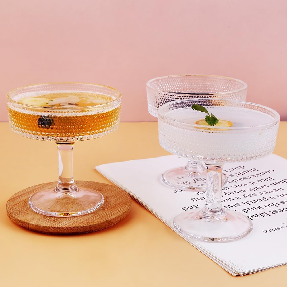 Vintage Coupe Champagne Glasses Set of 4, 6oz Long-Stem Crystal Glassware - Perfect for Martinis and Cocktails (4 SET)