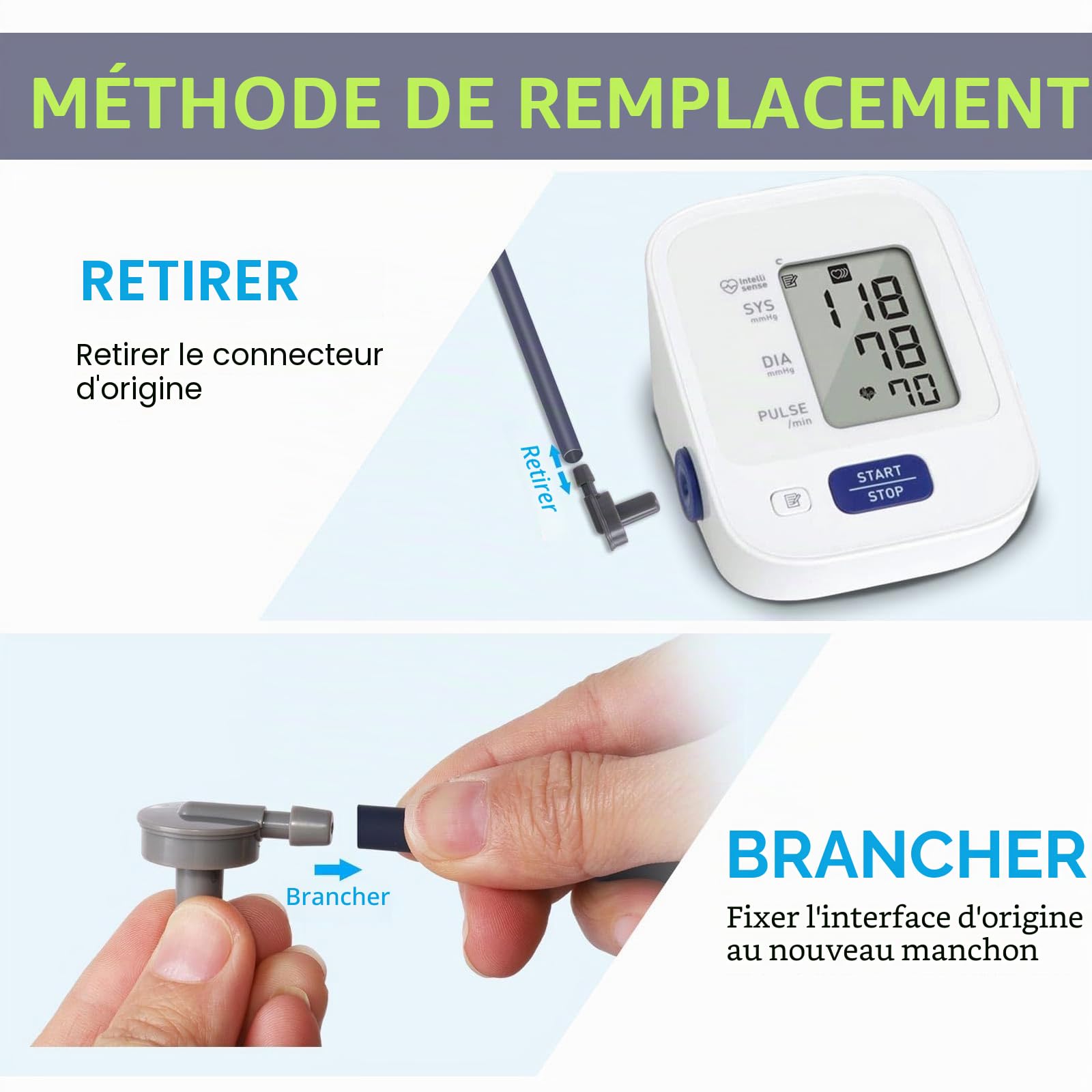 Brassard de rechange pour tensiomètre extra large, gris foncé, 22-52 cm | Réglable XL, comprend 6 interfaces universelles, compatible avec grand bras, moniteurs BP grand brassard