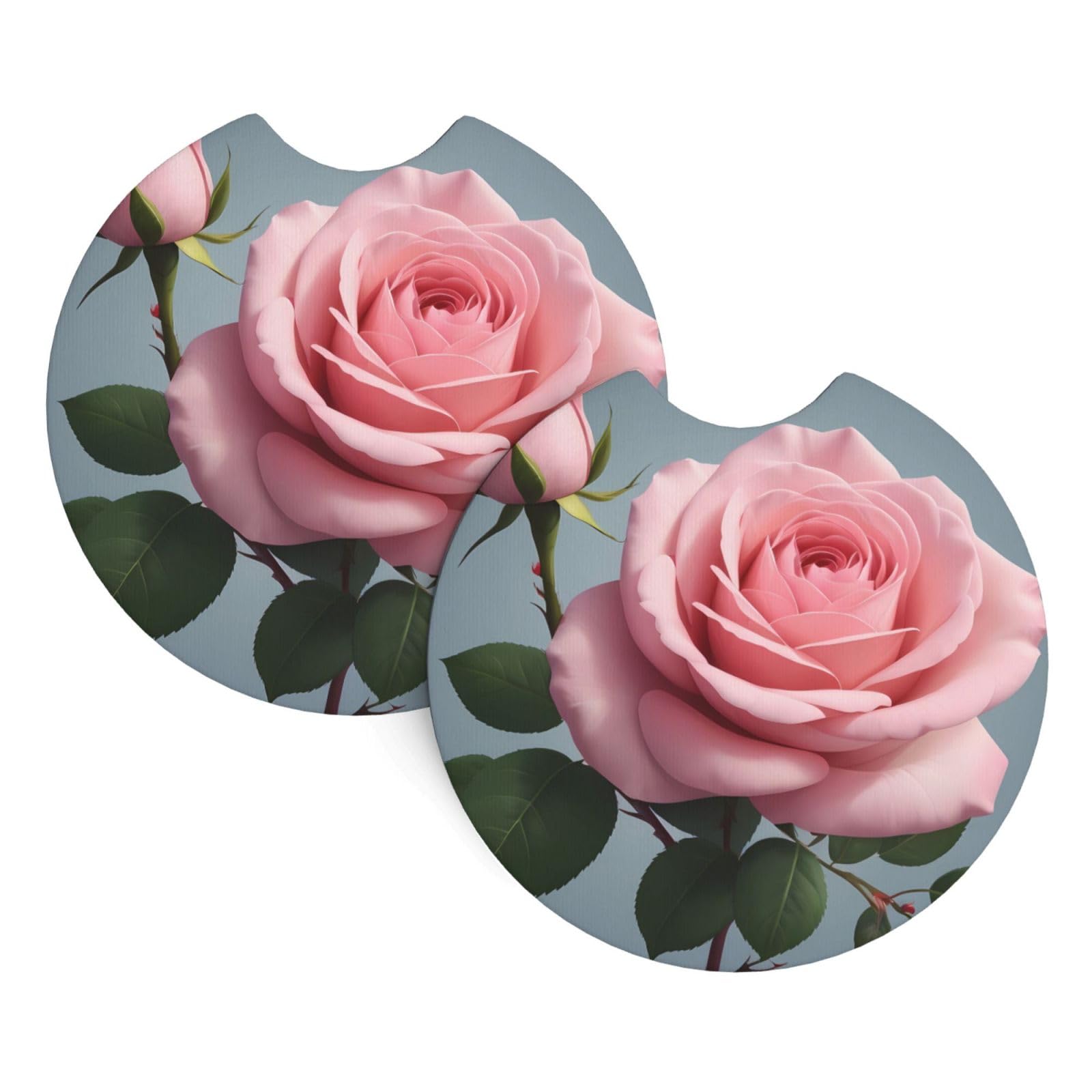 HJFCZH Pink Rose Blossom Printed Car Coaster Set of 2 - Waterproof Rubber Cup Holder Protectors for Cars, Trucks & SUVs