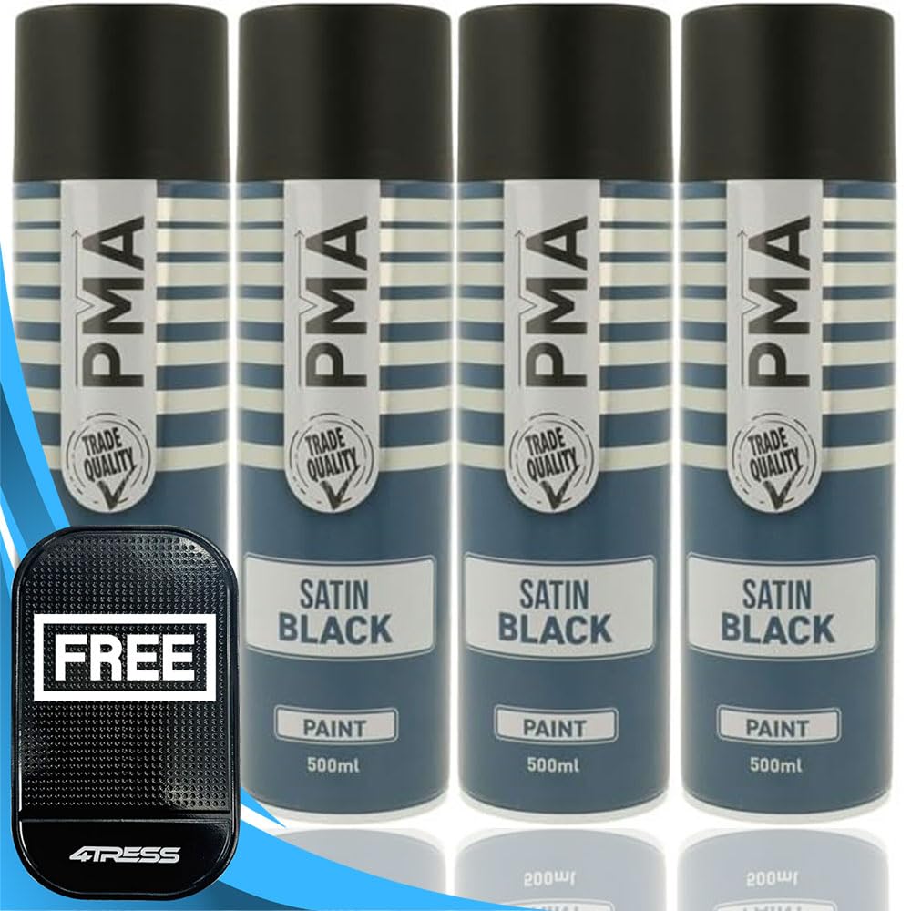 4TRESS PMA 4 x Satin Black Spray Paint Fast-Drying Professional Cans 500ml Non-Slip Dash Mat(4T-PCPA1002)