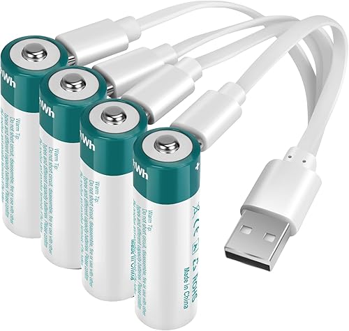 winbasic Paquete de 4 baterías de litio recargables por USB de 1.5 V, tamaño AA, de larga duración, doble A, 2600 mWh para dispositivos de oficina