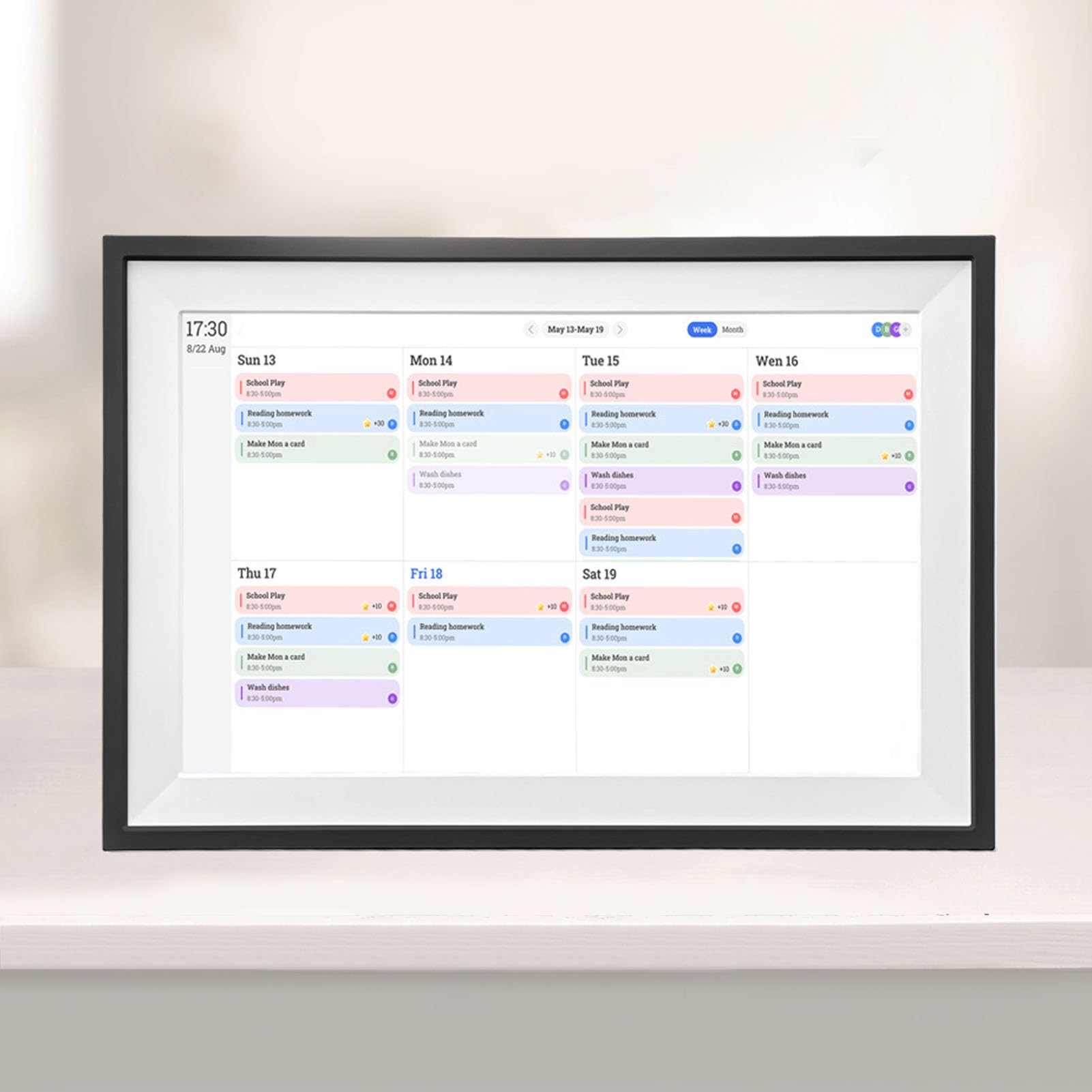 Jectse 18,5-Zoll-Digitalkalender-Arbeitsdiagramm, WiFi-APP-Steuerung, Intelligenter Touchscreen-Wandplaner mit Synchronisierten Familienplänen, Essensplänen, für die Organisation Im (EU-Stecker)