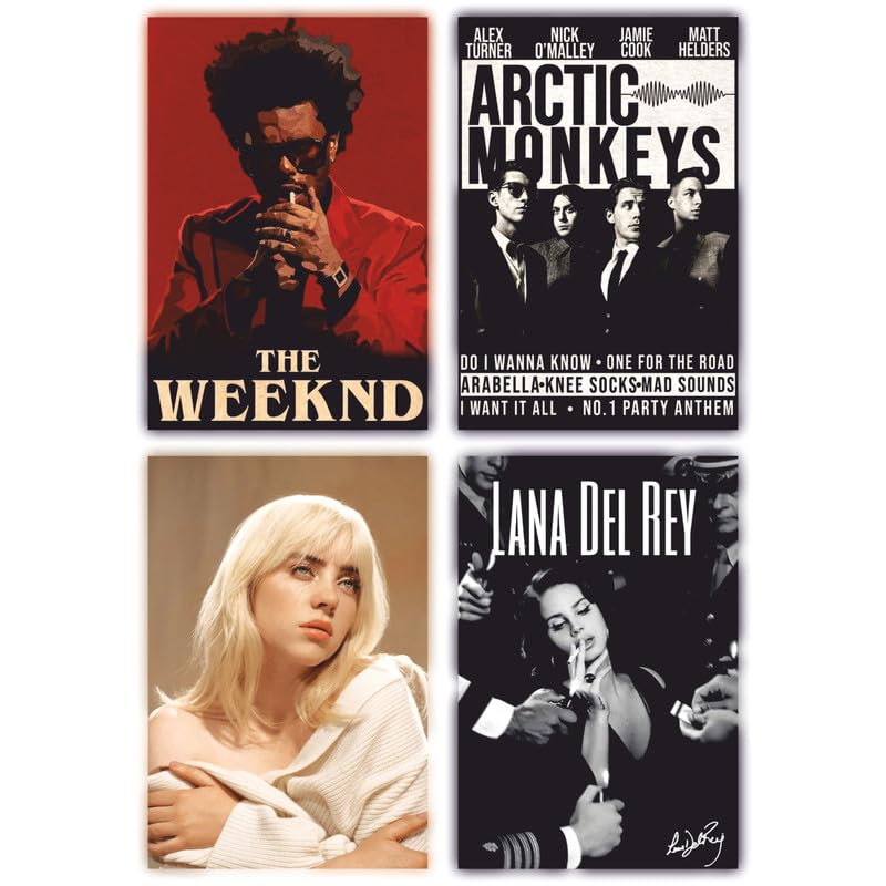 Image of POSTERONN Aesthetic Grunge Music Wall Posters Pack of 4 9x12 Inch | Artist Theme Prints for Room Hostel Decor | Unframed Wall Art for Bedroom Living Room Studio Music Lovers