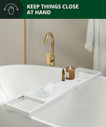 Miniatura 33 de Royal Craft - Bandeja de bambú para bañera con soporte para libro y vino Bambú carbonizado (marrón),Negro (plegable),Gris (clásico),Natural