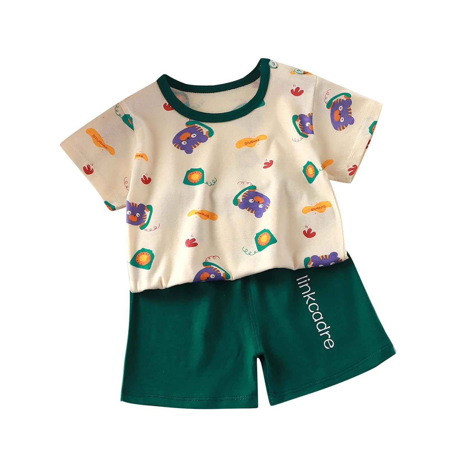 Conjunto de 2 piezas para bebé y niño, de verano, manga corta, con estampado de animales y pantalones cortos a rayas, con cintura elástica, ropa casual y cómoda para niños — view 21