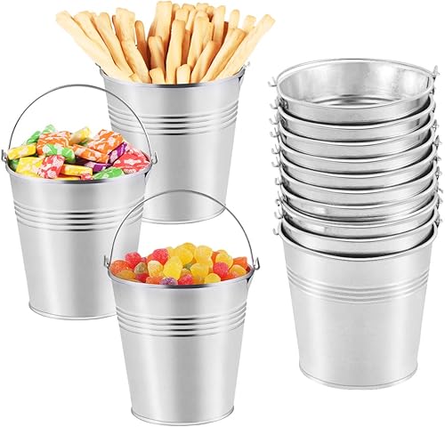 Toyvian Cubos de metal mini cubo de hojalata, cubos metálicos de 4 pulgadas con asa para recuerdos de fiesta, dulces, velas votivas, baratijas,