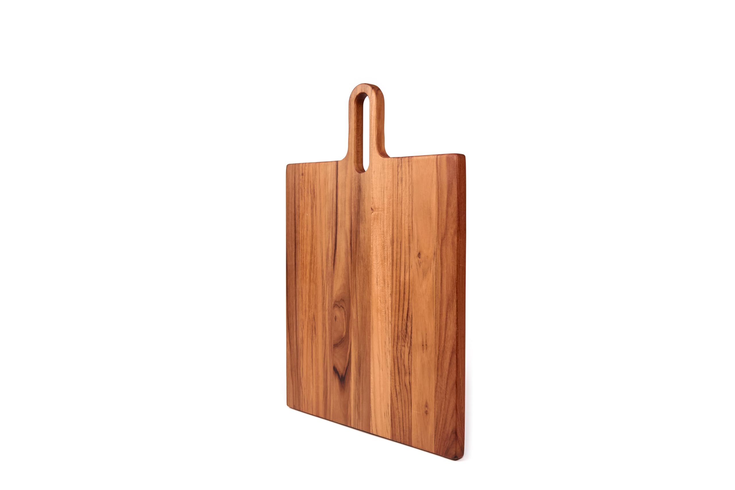 TeakHaus Bistro - Tagliere da portata con manico lungo, 47 x 36 x 2 cm, in legno teak sostenibile certificato FSC, tagliere in legno per presentazione elegante