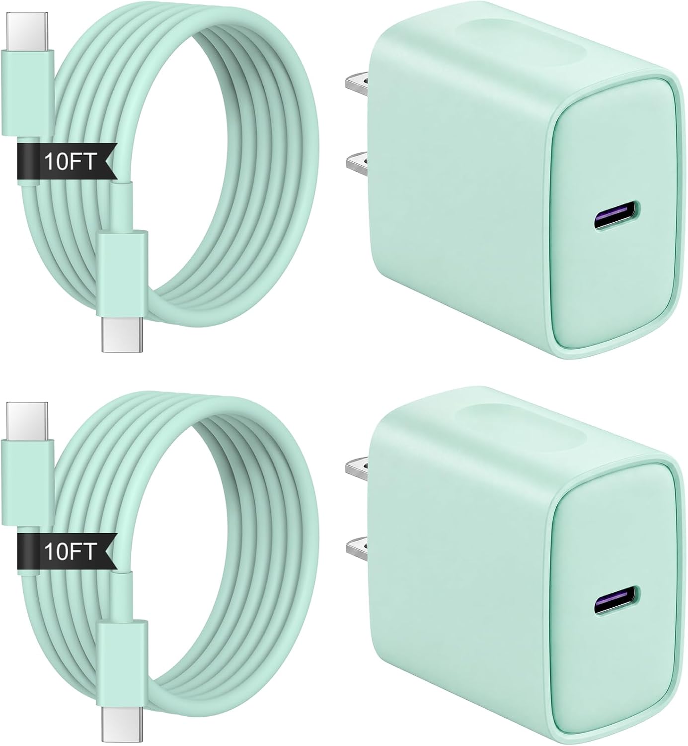 iPhone 17 16 15 Charger Fast Charging 2+2Pack 20W USB C Wall Charger with Extra Long 10FT Fast Charging Cable Compatible with iPhone 17/17 Air/17 Pro/17 Pro Max/iPhone 16/15 Series, iPad Pro -Green