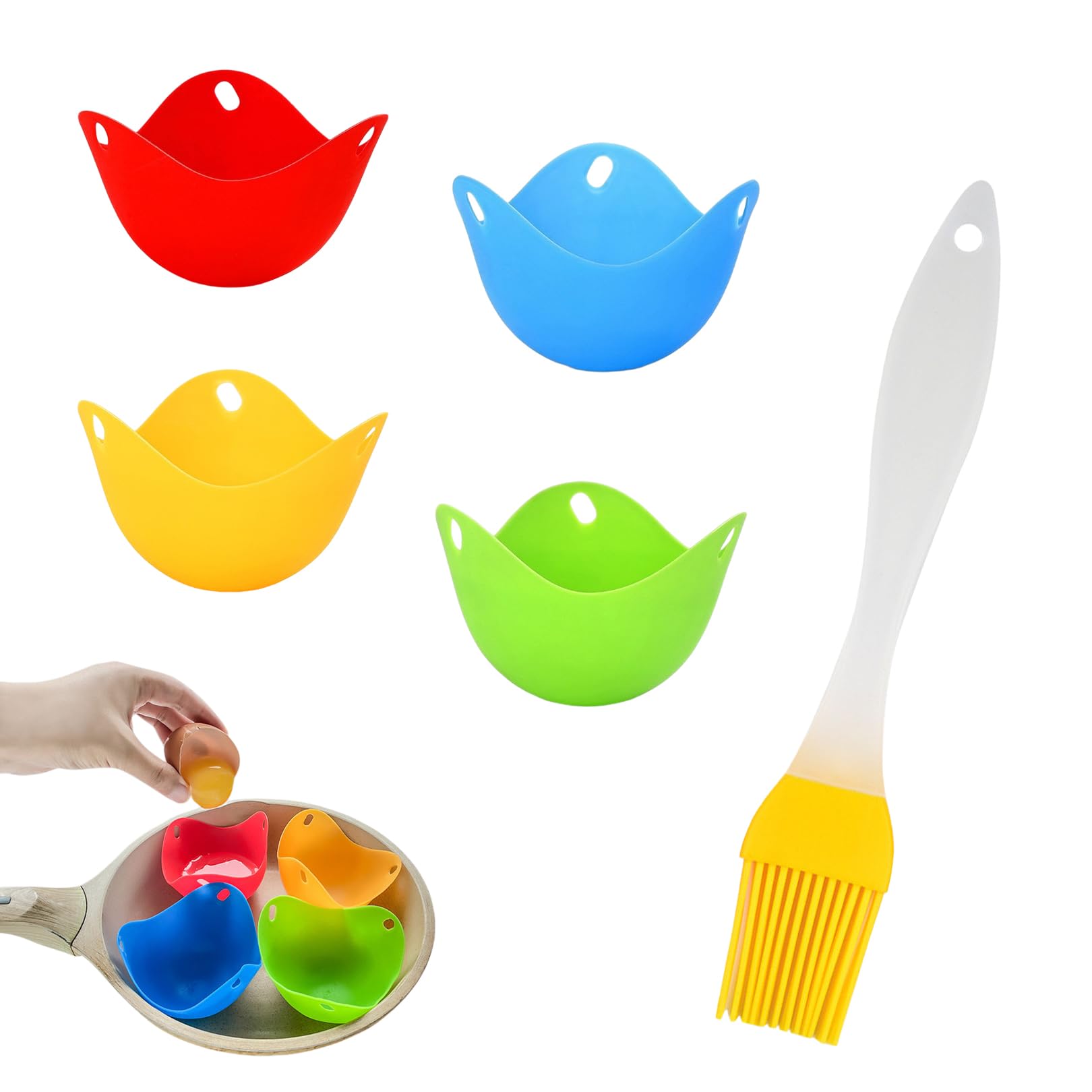 4 Pcs Poached Egg Moulds,Egg Poacher Cups with Oil Brush,Poached Egg Maker,Silicone Eggs Poachers,Steaming Eggs Cup,Non-Stick Reusable Poachers Cooking Accessories for Air Fryer,Microwave,Stovetop