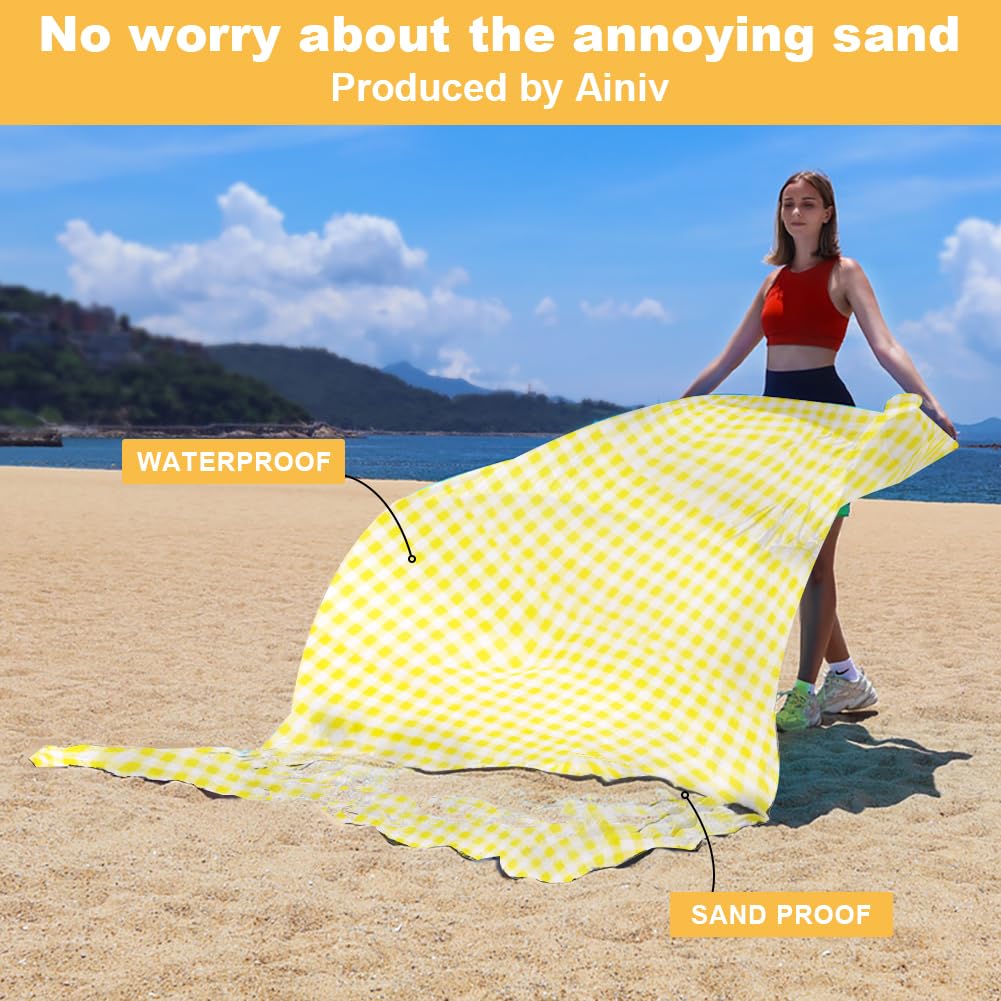 Ainiv Coperta Picnic Impermeabile 140x200cm Tappeto da Spiaggia Anti Sabbia Pieghevole con Picchetti