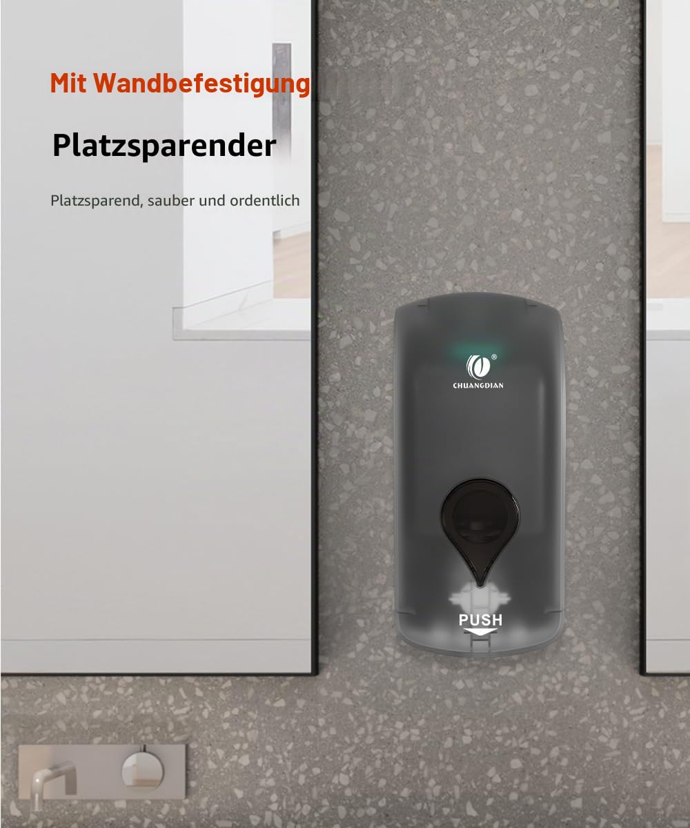 1000 ml Seifenspender Wandbefestigung ohne Bohren, Sichtbares Fenster, Manuelles Pressen, Handseifenspender, Schaumseifenspender,Schwarz