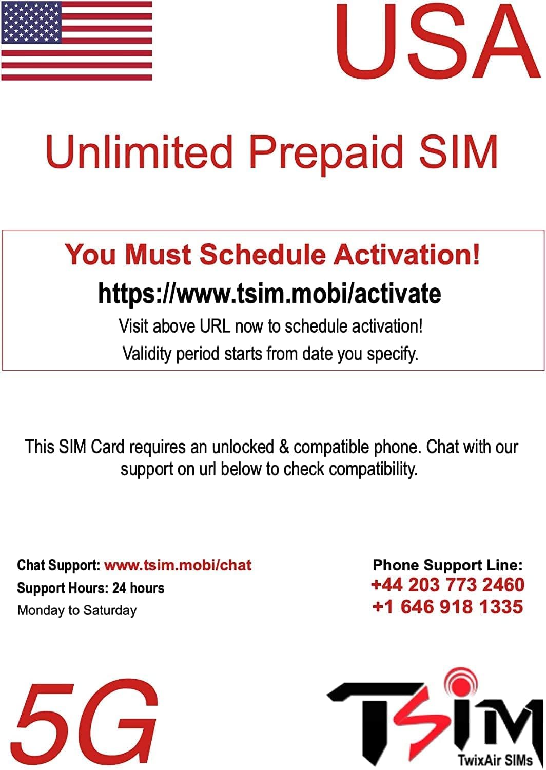 TSIM USA Canada Mexico SIM Card for 30 Days | Unlimited 4G/5G Data in USA, and 5GB in Canada and Mexico and Unlimited Calls | Prepaid 5G T-Mobile Network | Hotspot/Tethering allowded