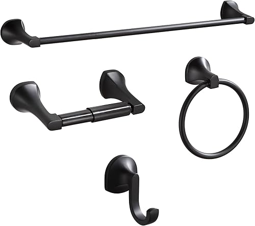 BGL Juego de accesorios de baño, barra de toalla extensible ajustable negro mate, juego de accesorios de baño de 4 piezas, soporte para papel disponible en Yaxa Venezuela