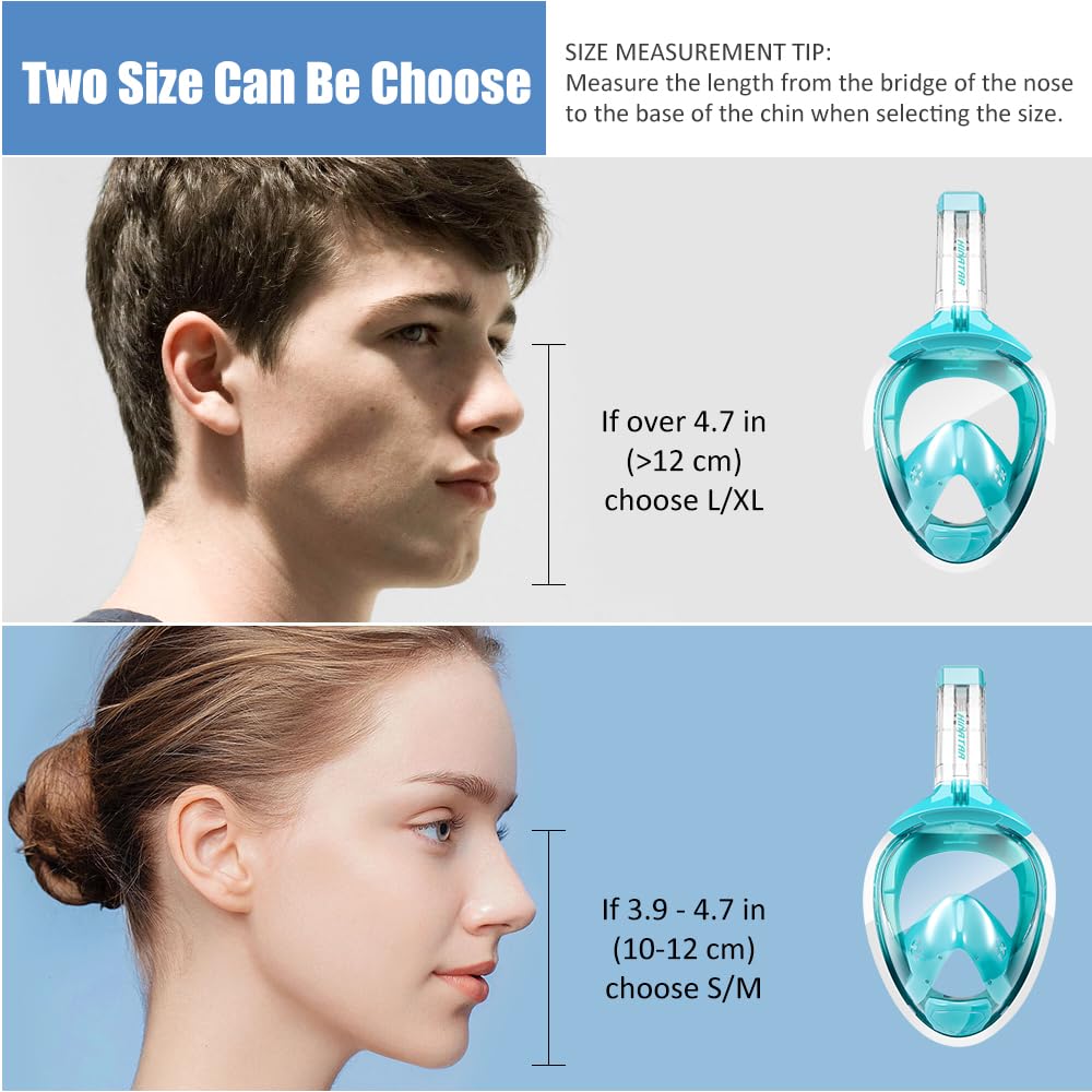 Maschera Snorkeling Integrale Adulti,Anti-fog Maschera Subacquea Doppia Flottante,180° Maschera Boccaglio Snorkeling Anti-Leak Supporto Camera,Maschera Sub Adulto Bambini