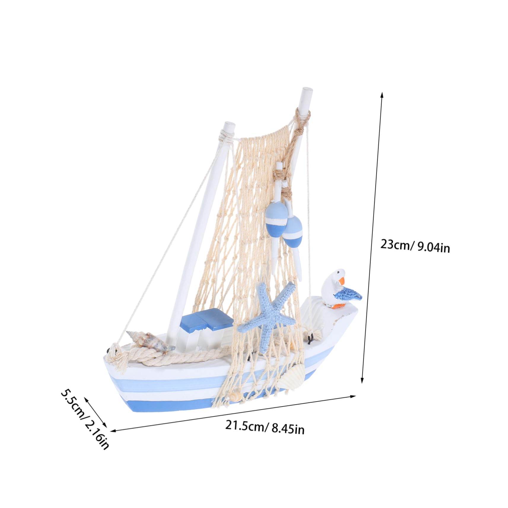 OUNONA Mediterranean Wooden Sailboat Model Miniature Sailing Boat with Seabird Design Desktop Decoration Nautical Style Sailboat Model (Size M)