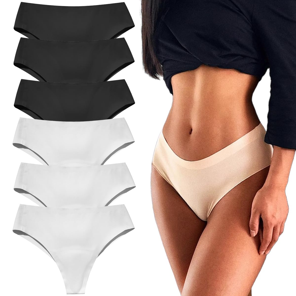 HUIQINGLI Aura Invisible Camel Toe Thong, Camel Toe Underwear For Women, High Waisted Seamless Thongs, No Show Underwear For Women (A-6pcs,S)